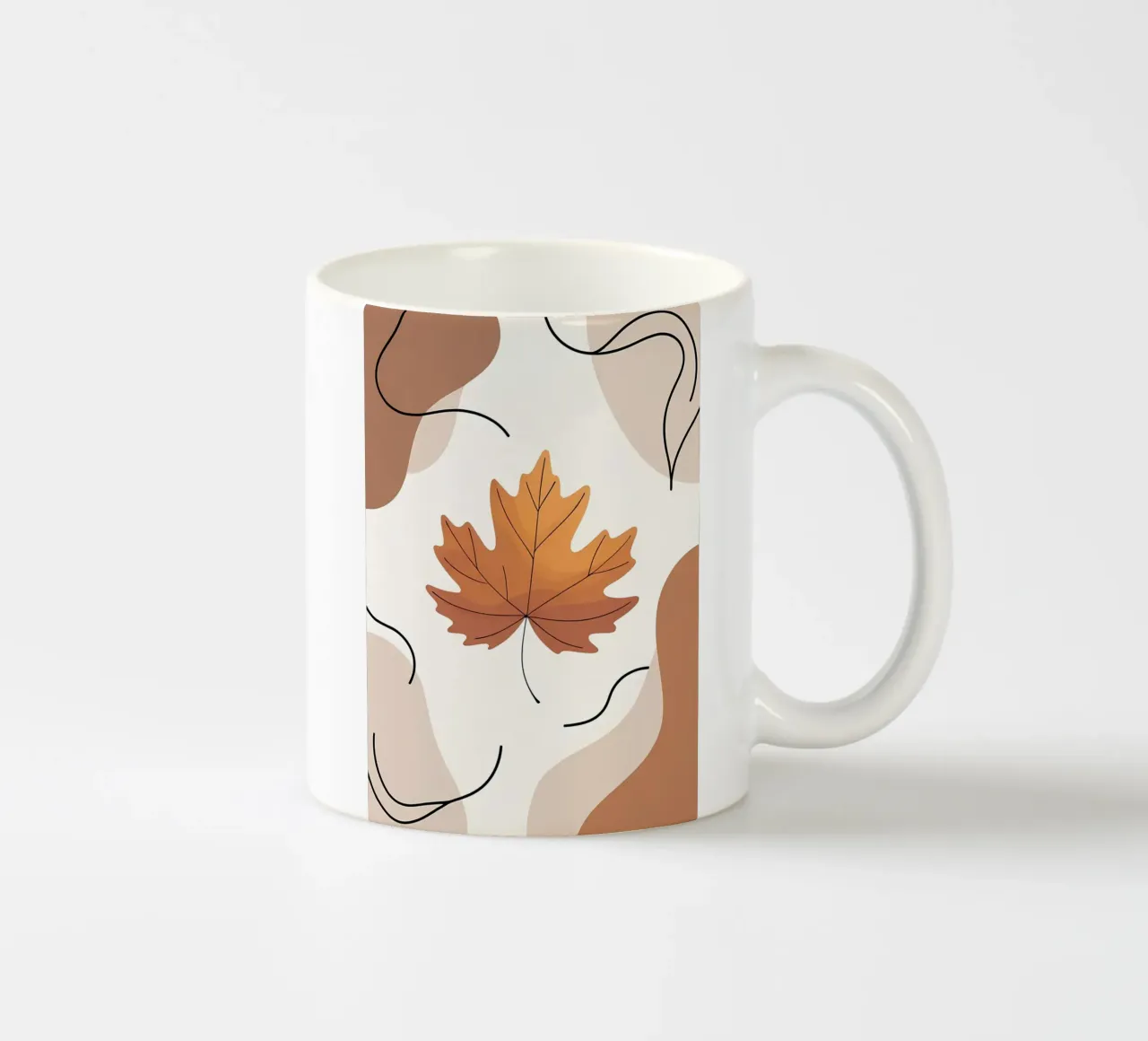 Minimalist one line drawing of a single maple leaf ceramic mug by Bloom And Brush
