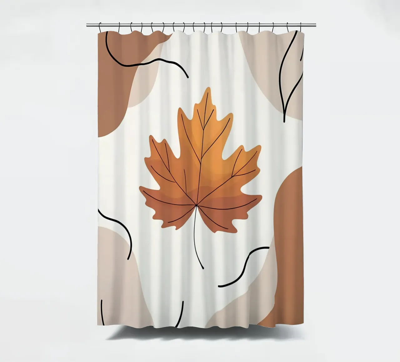 Minimalist one line drawing of a single maple leaf shower curtain by Bloom And Brush