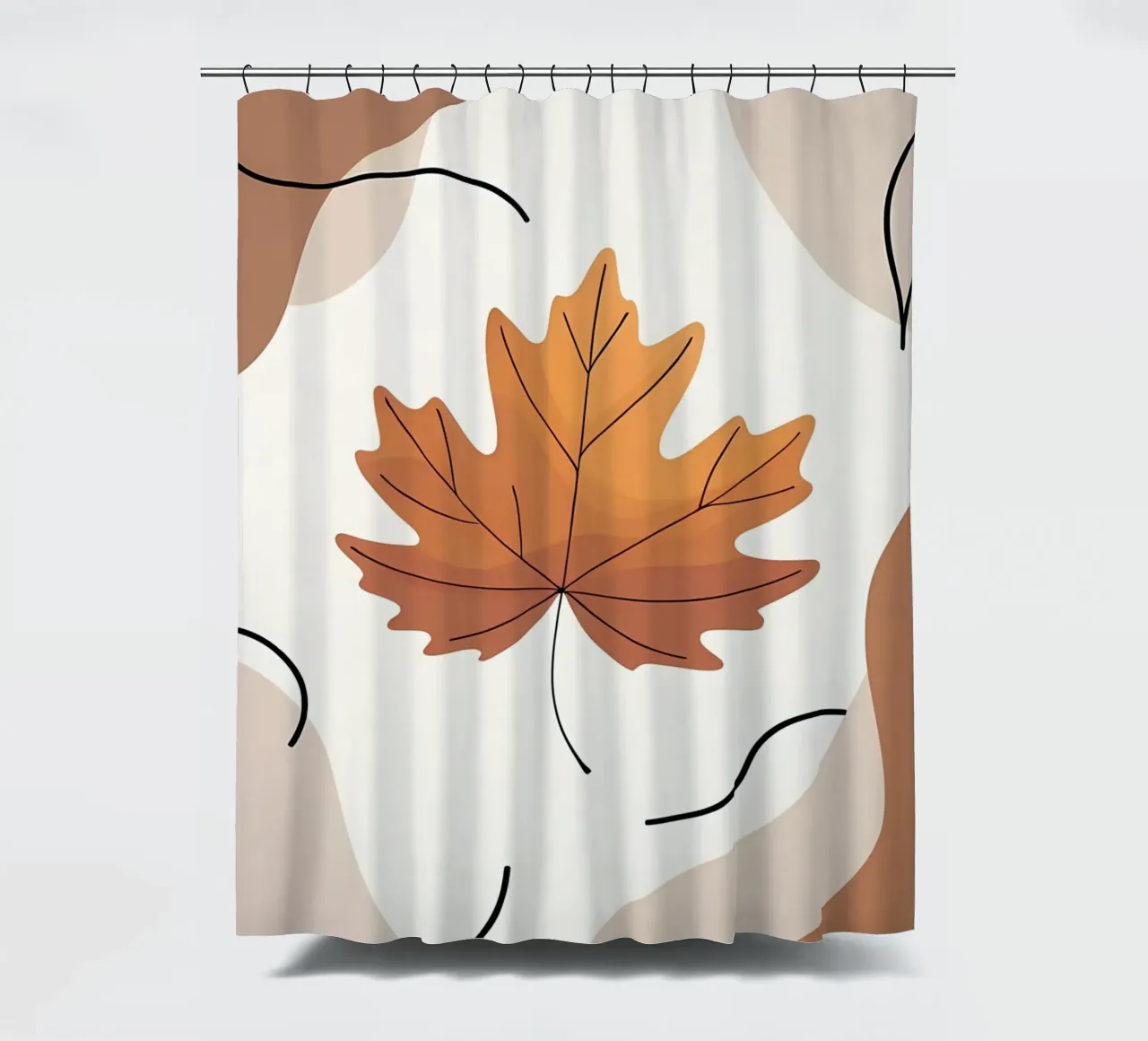 Minimalist one line drawing of a single maple leaf shower curtain by Bloom And Brush