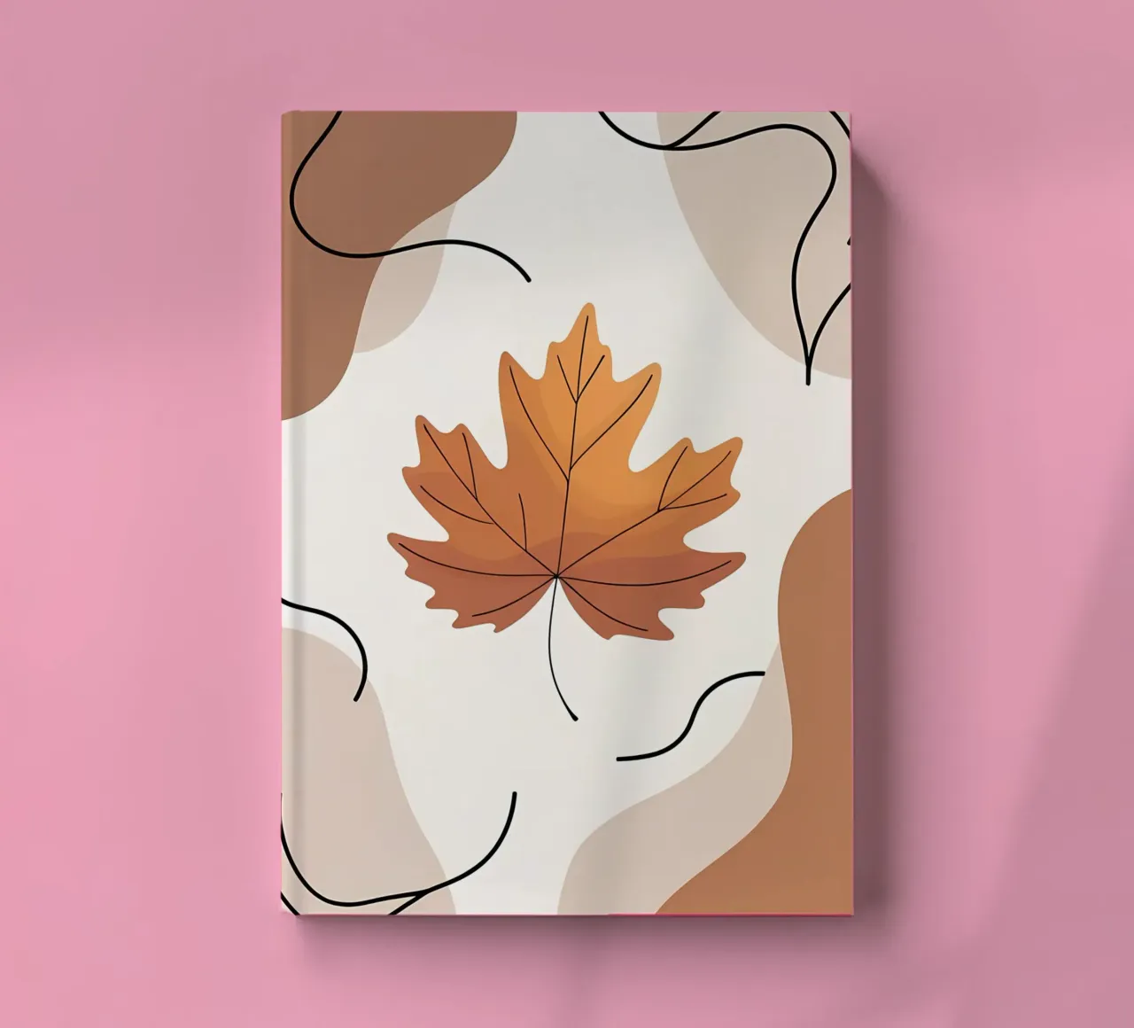 Minimalist one line drawing of a single maple leaf notebook by Bloom And Brush