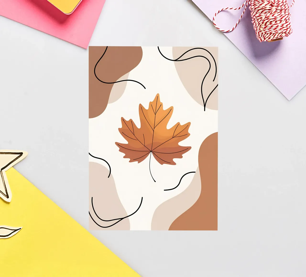 Minimalist one line drawing of a single maple leaf sticker by Bloom And Brush