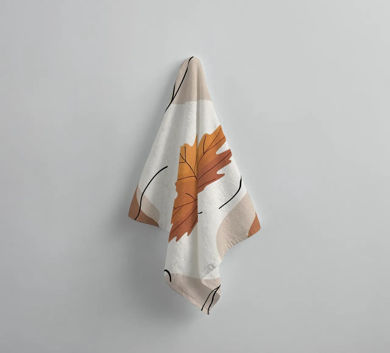 Minimalist one line drawing of a single maple leaf towel by Bloom And Brush