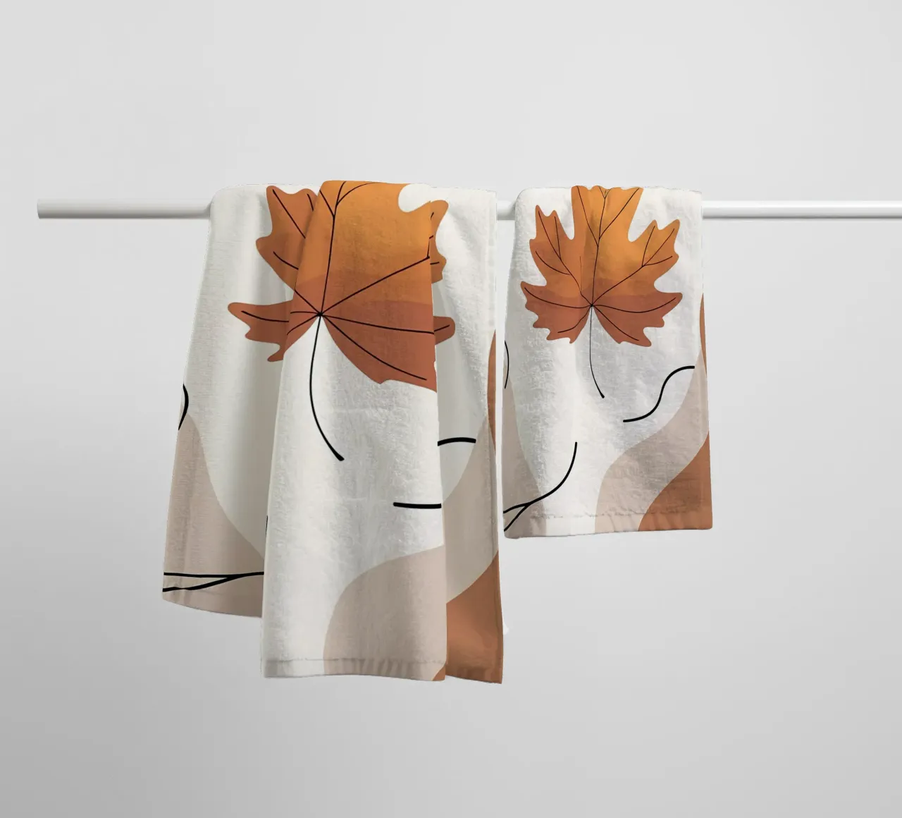 Minimalist one line drawing of a single maple leaf towel by Bloom And Brush