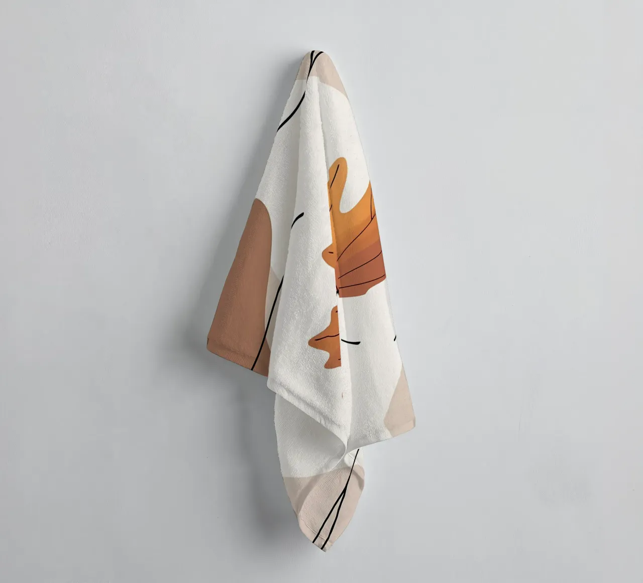 Minimalist one line drawing of a single maple leaf towel by Bloom And Brush