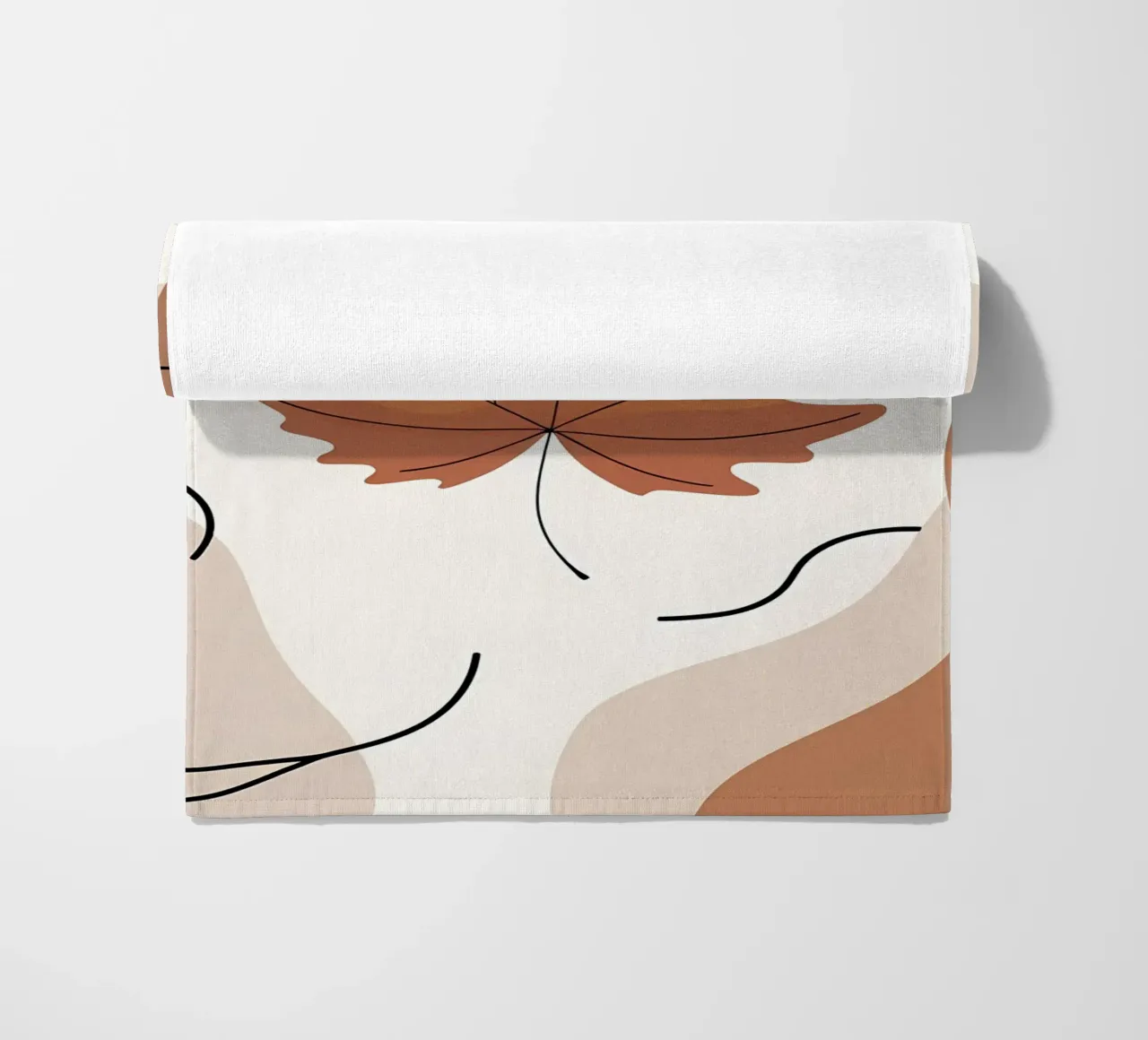 Disegno minimalista a una linea di una singola foglia d'acero telo mare da Bloom And Brush