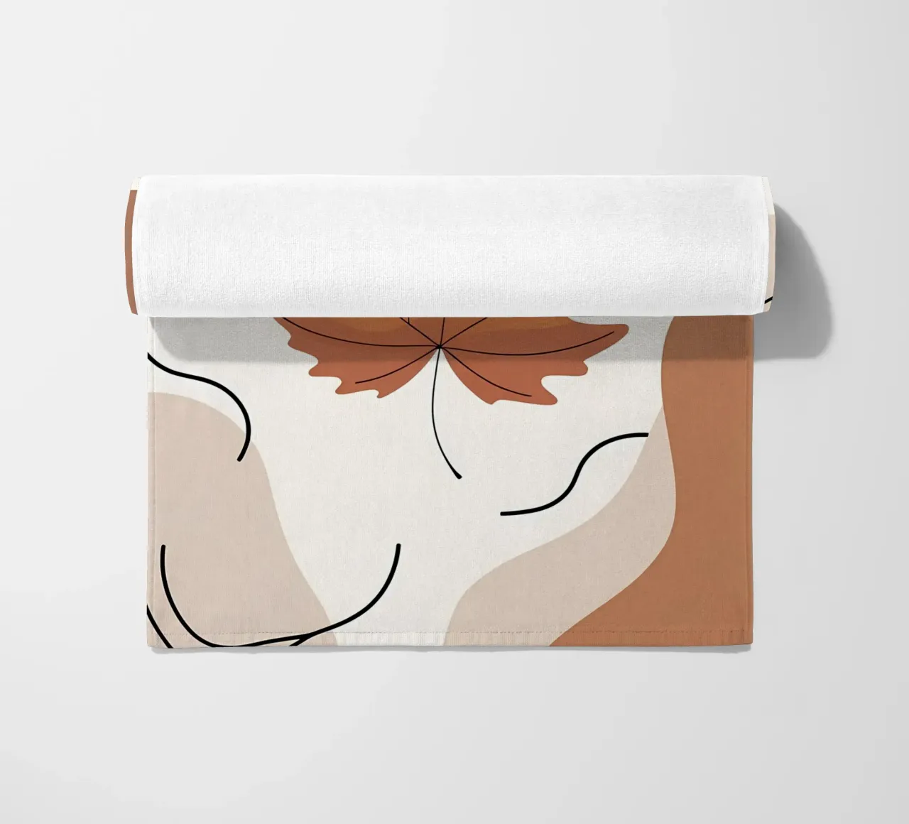 Disegno minimalista a una linea di una singola foglia d'acero telo mare da Bloom And Brush