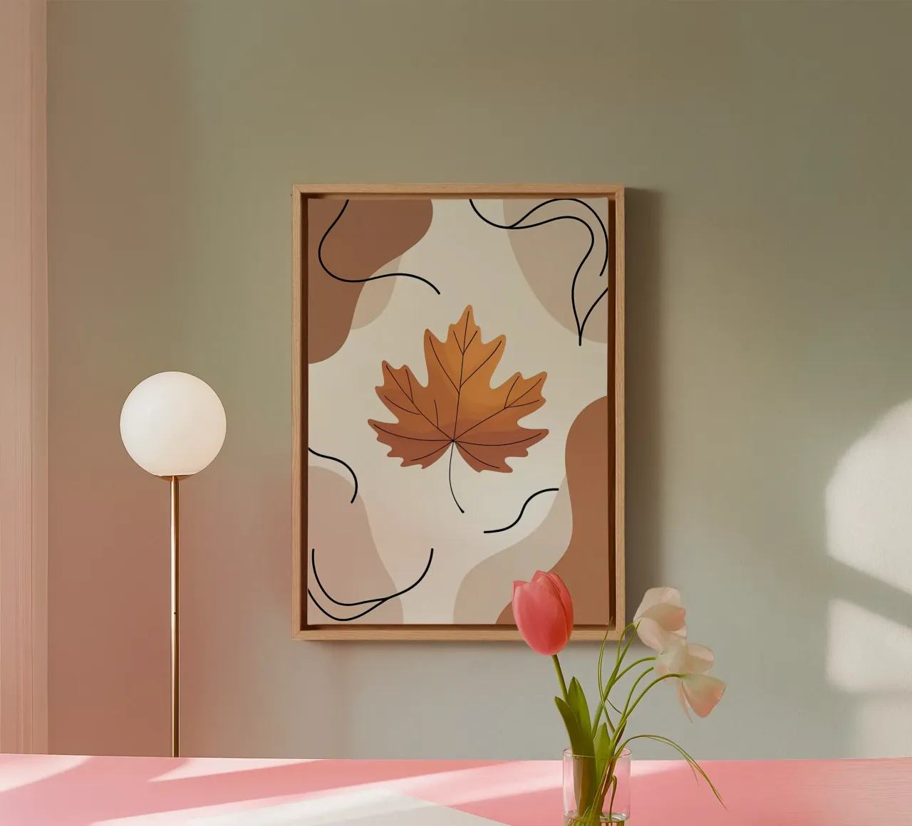 Minimalist one line drawing of a single maple leaf canvas by Bloom And Brush