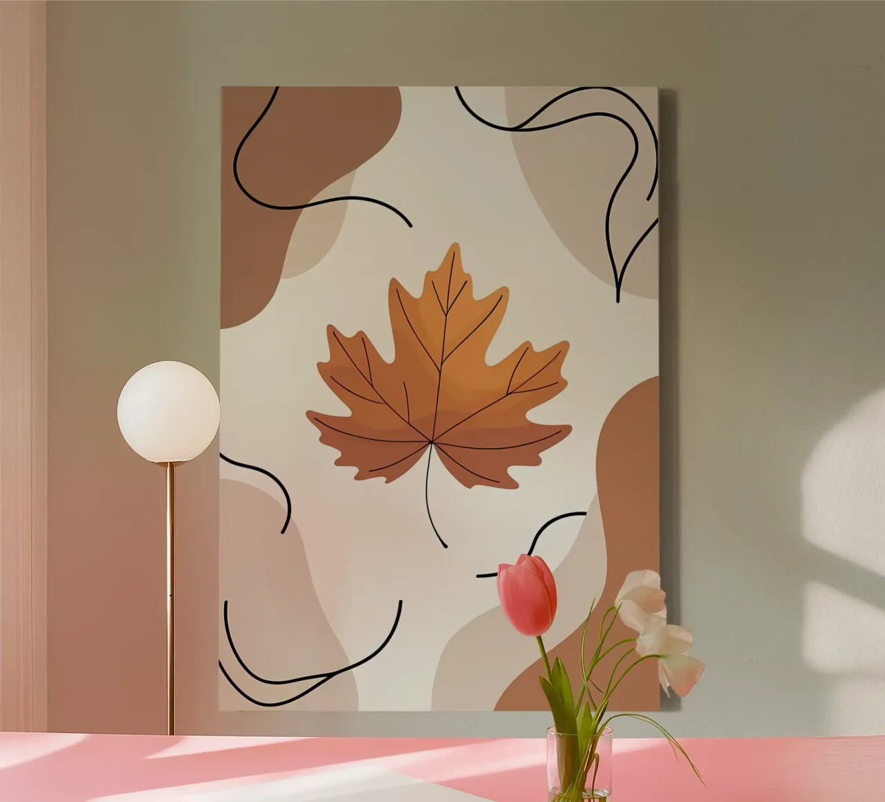 Minimalist one line drawing of a single maple leaf canvas by Bloom And Brush