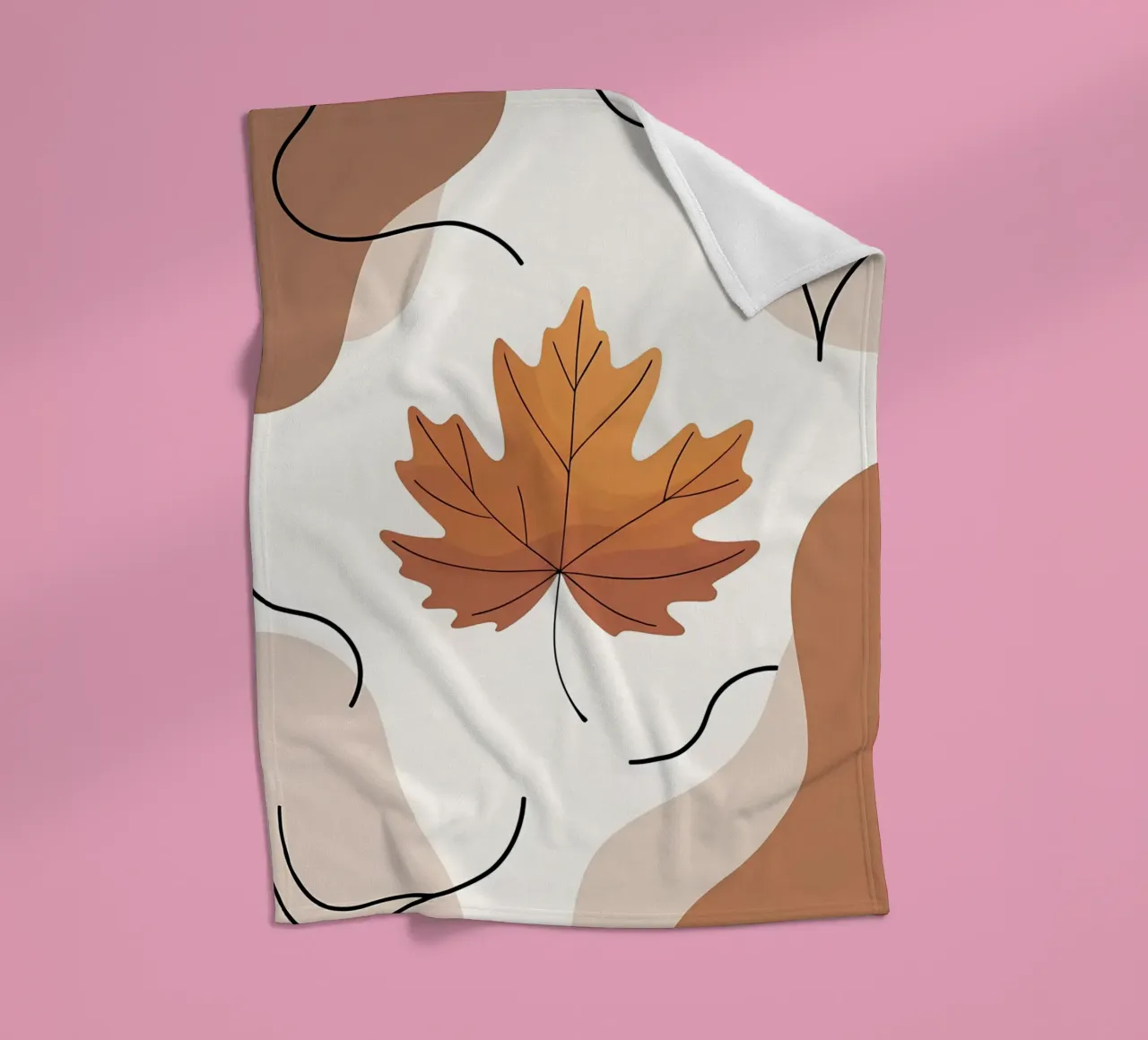 Minimalist one line drawing of a single maple leaf fleece blanket by Bloom And Brush