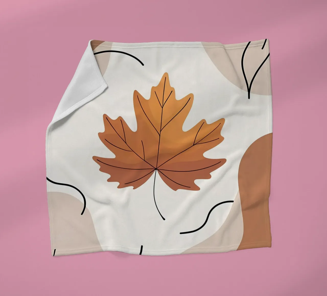 Minimalist one line drawing of a single maple leaf fleece blanket by Bloom And Brush
