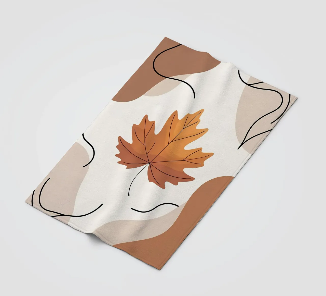 Minimalist one line drawing of a single maple leaf fleece blanket by Bloom And Brush