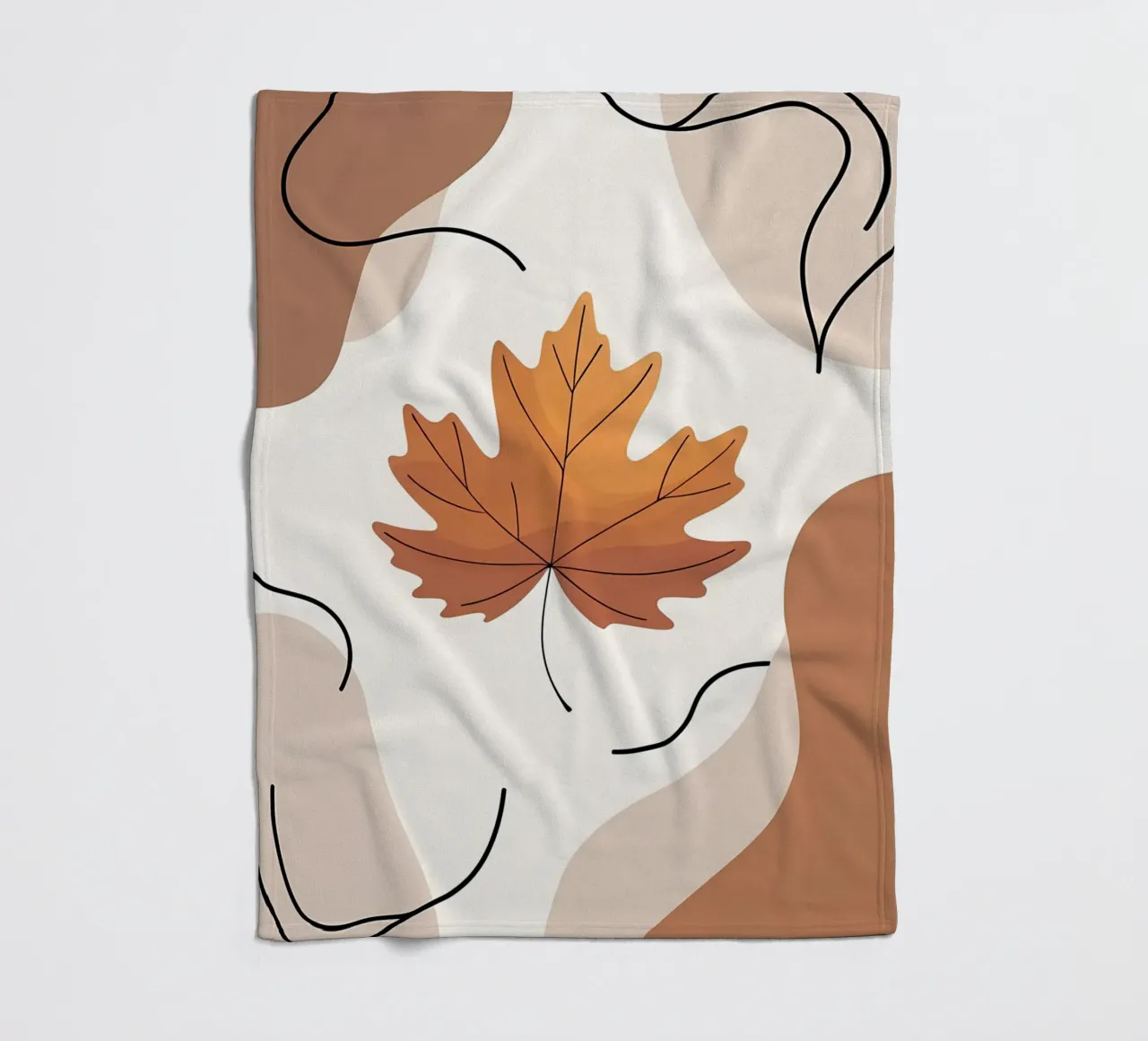 Minimalist one line drawing of a single maple leaf fleece blanket by Bloom And Brush