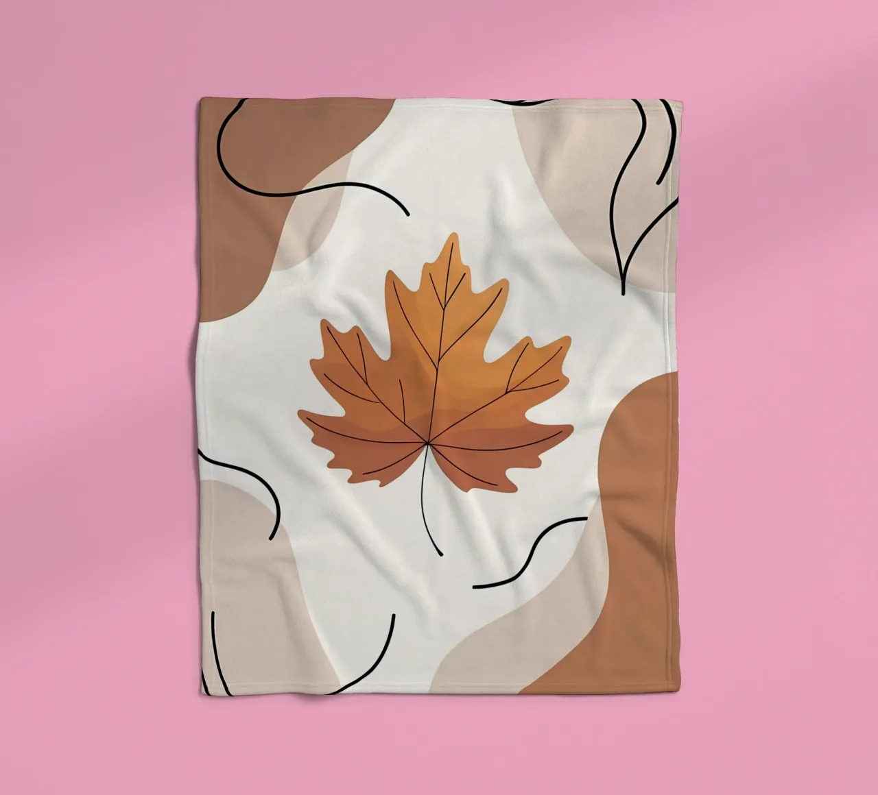 Minimalist one line drawing of a single maple leaf fleece blanket by Bloom And Brush