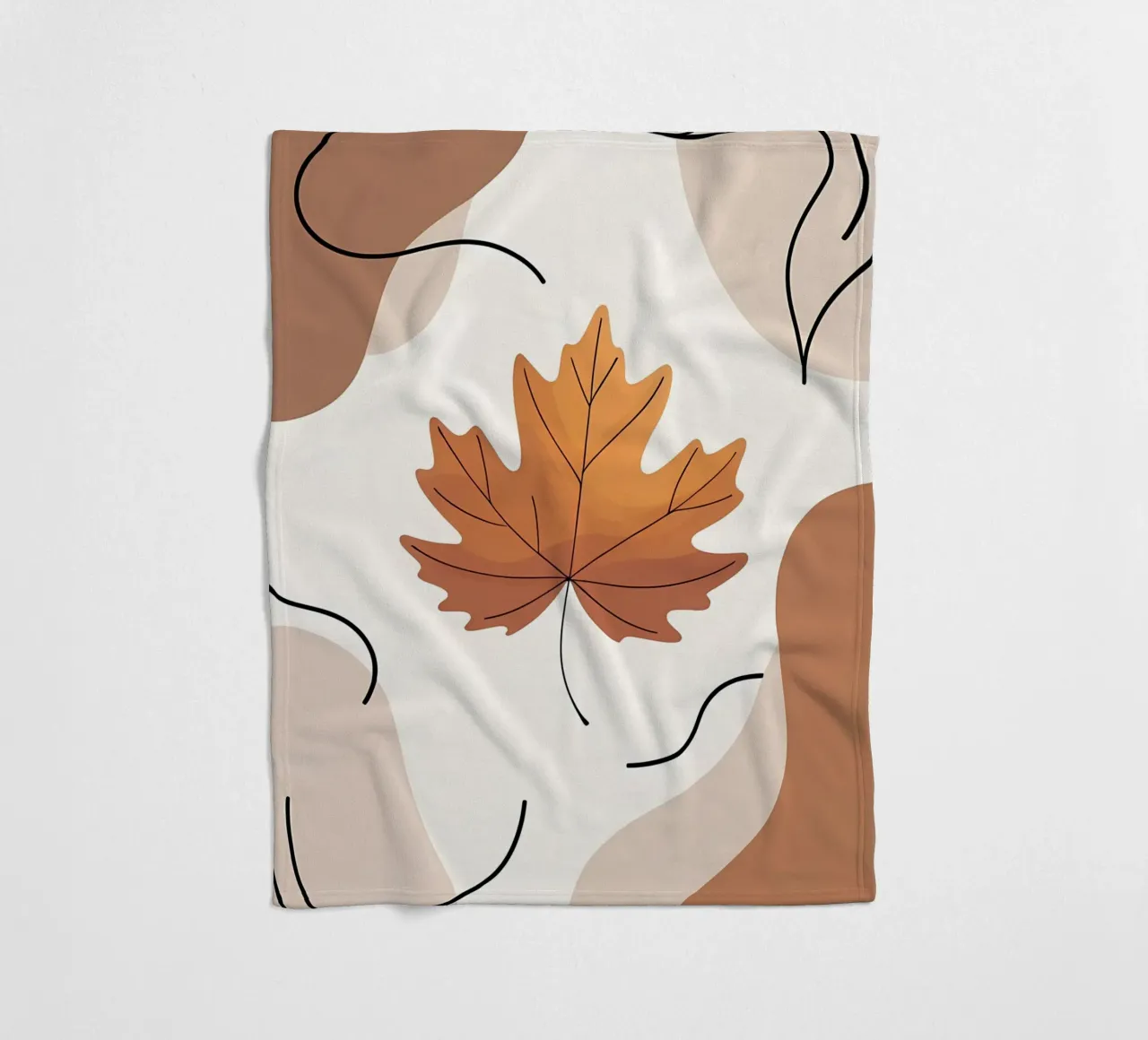 Minimalist one line drawing of a single maple leaf fleece blanket by Bloom And Brush