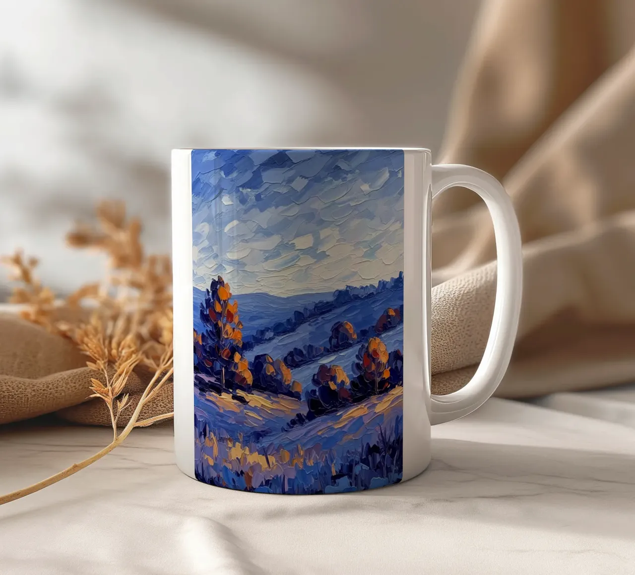 L'abbraccio dell'autunno: Un coltello a palette strutturato tazza in ceramica da Artistic-shop
