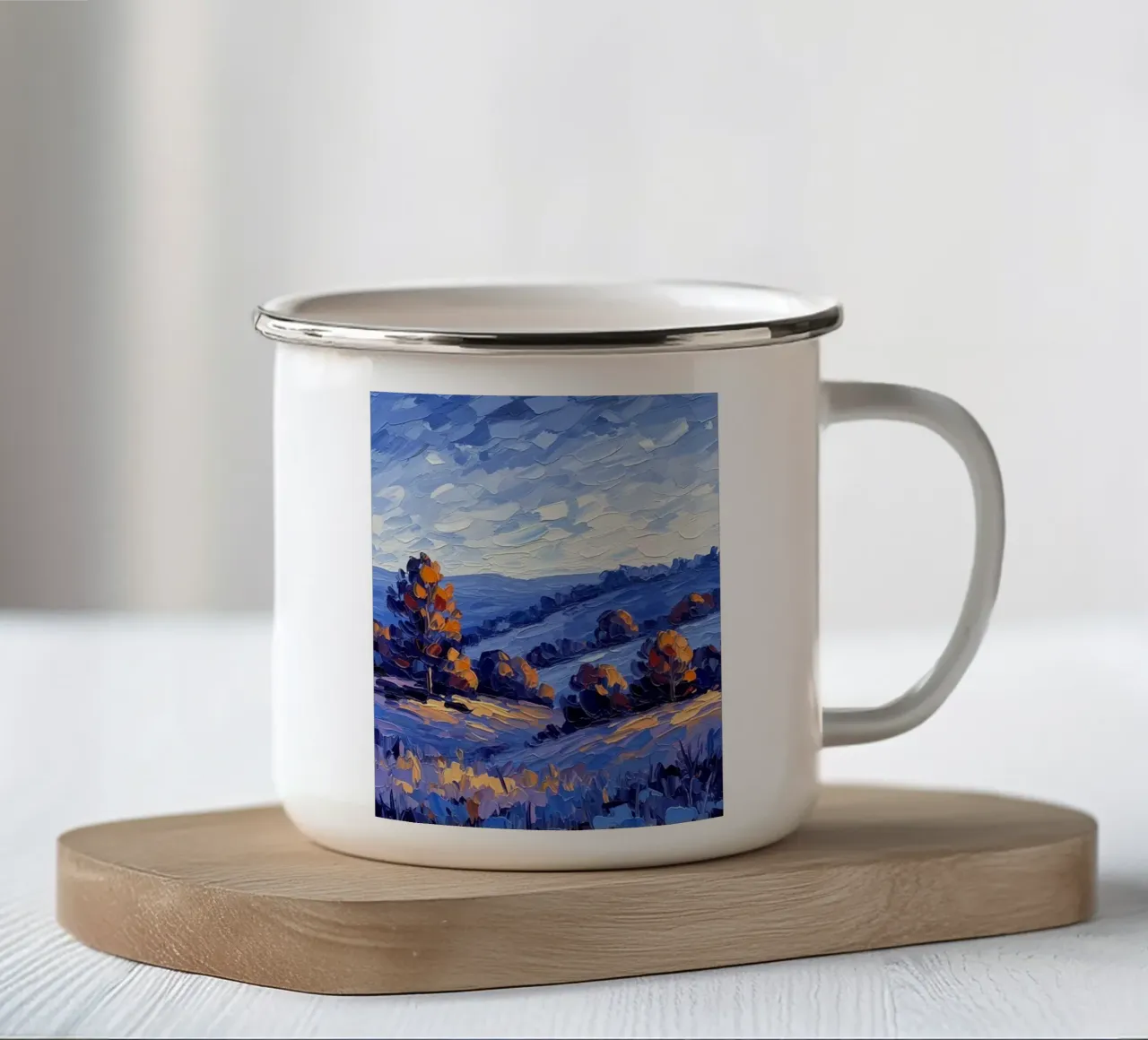 L'abbraccio dell'autunno: Un coltello a palette strutturato tazza in smalto da Artistic-shop