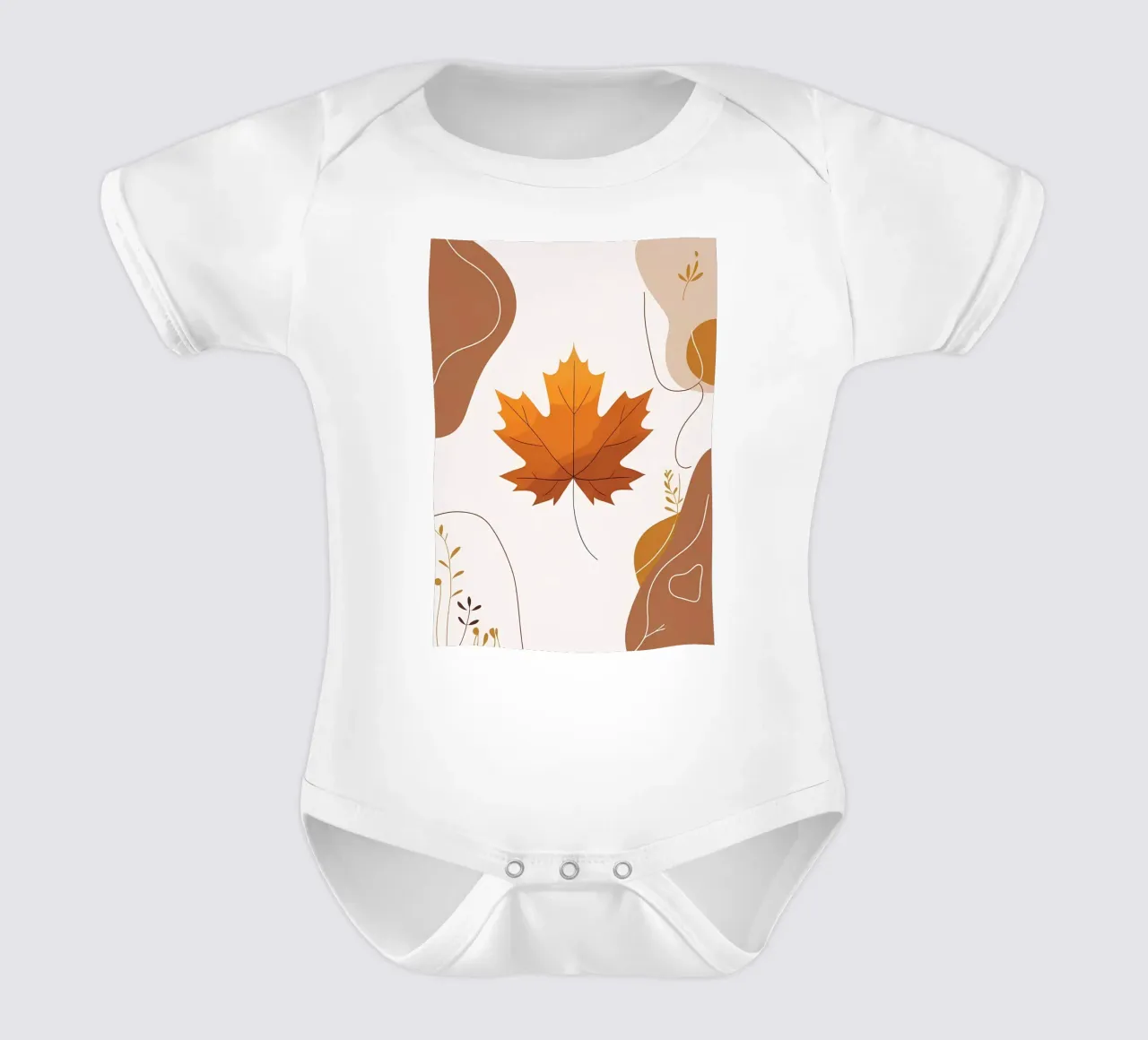 Minimalist one line drawing of a single maple leaf short-sleeve baby romper by Bloom And Brush