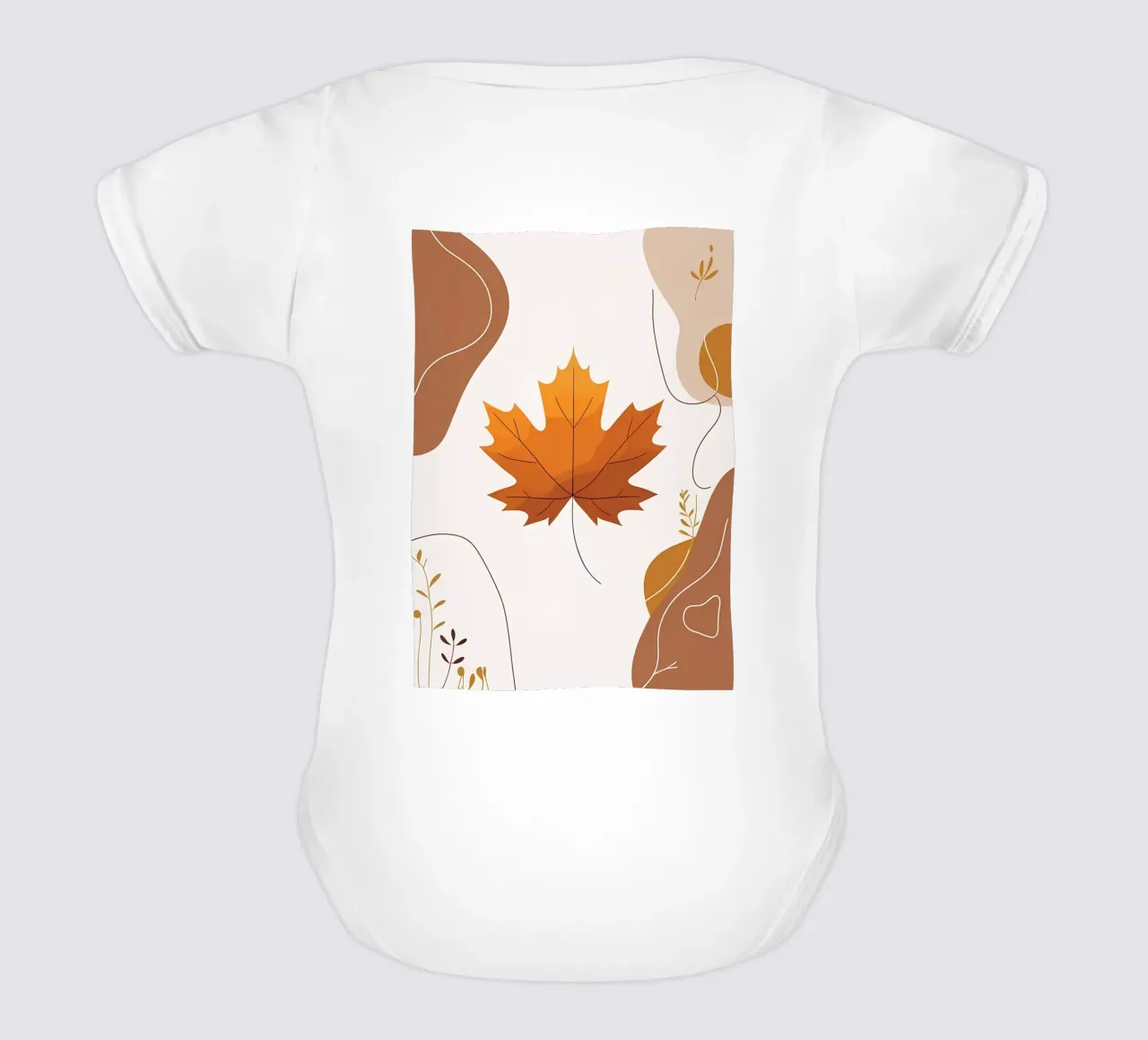 Minimalist one line drawing of a single maple leaf short-sleeve baby romper by Bloom And Brush