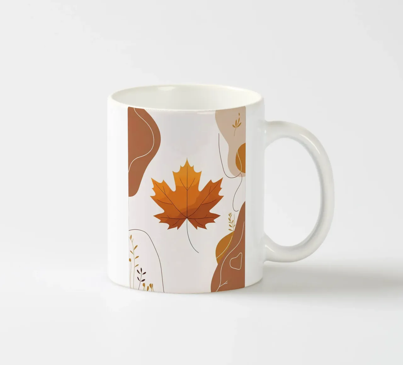 Minimalist one line drawing of a single maple leaf ceramic mug by Bloom And Brush