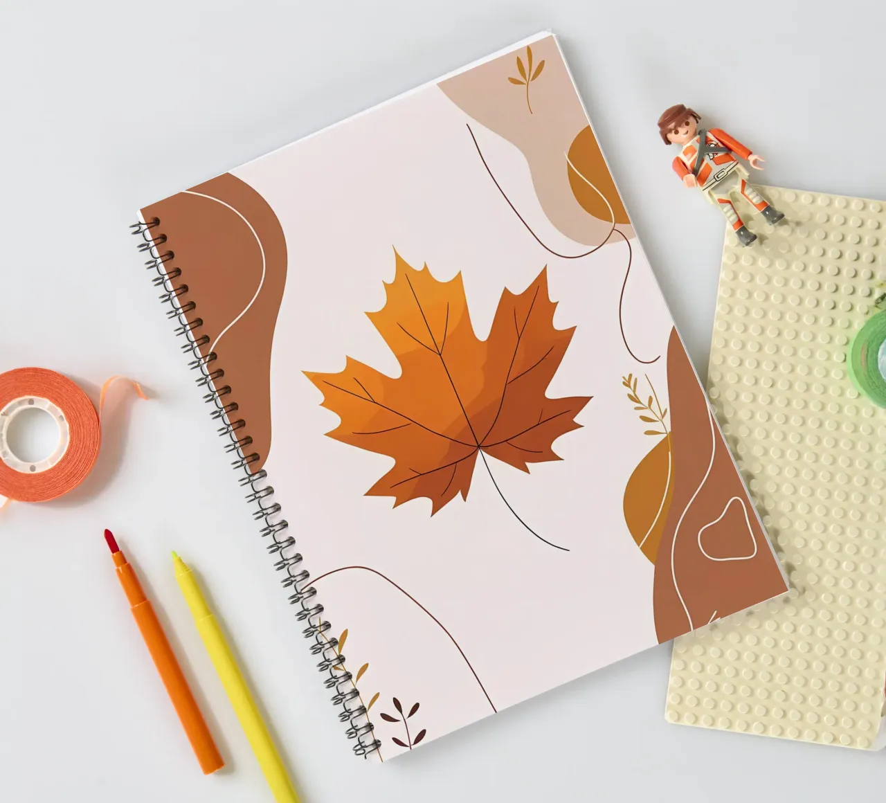 Minimalist one line drawing of a single maple leaf spiral notebook by Bloom And Brush
