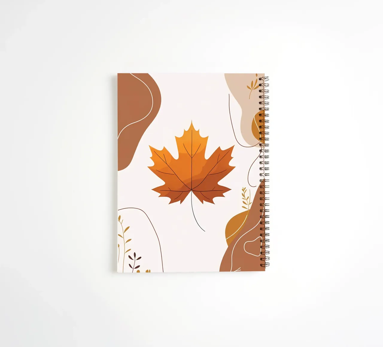 Minimalist one line drawing of a single maple leaf spiral notebook by Bloom And Brush