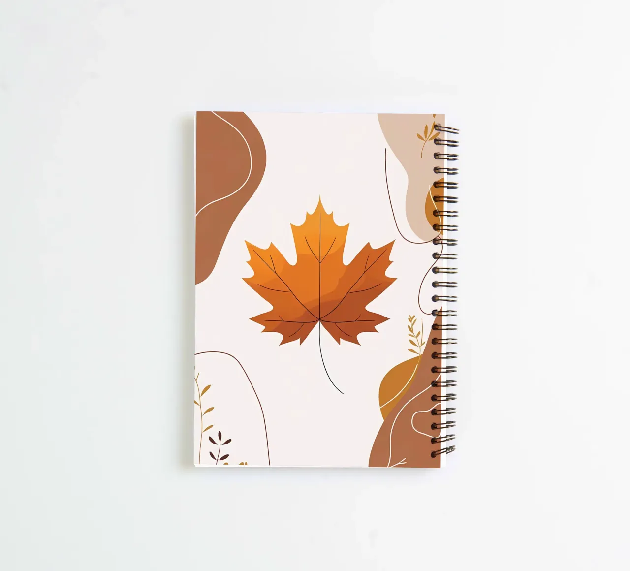 Minimalist one line drawing of a single maple leaf spiral notebook by Bloom And Brush