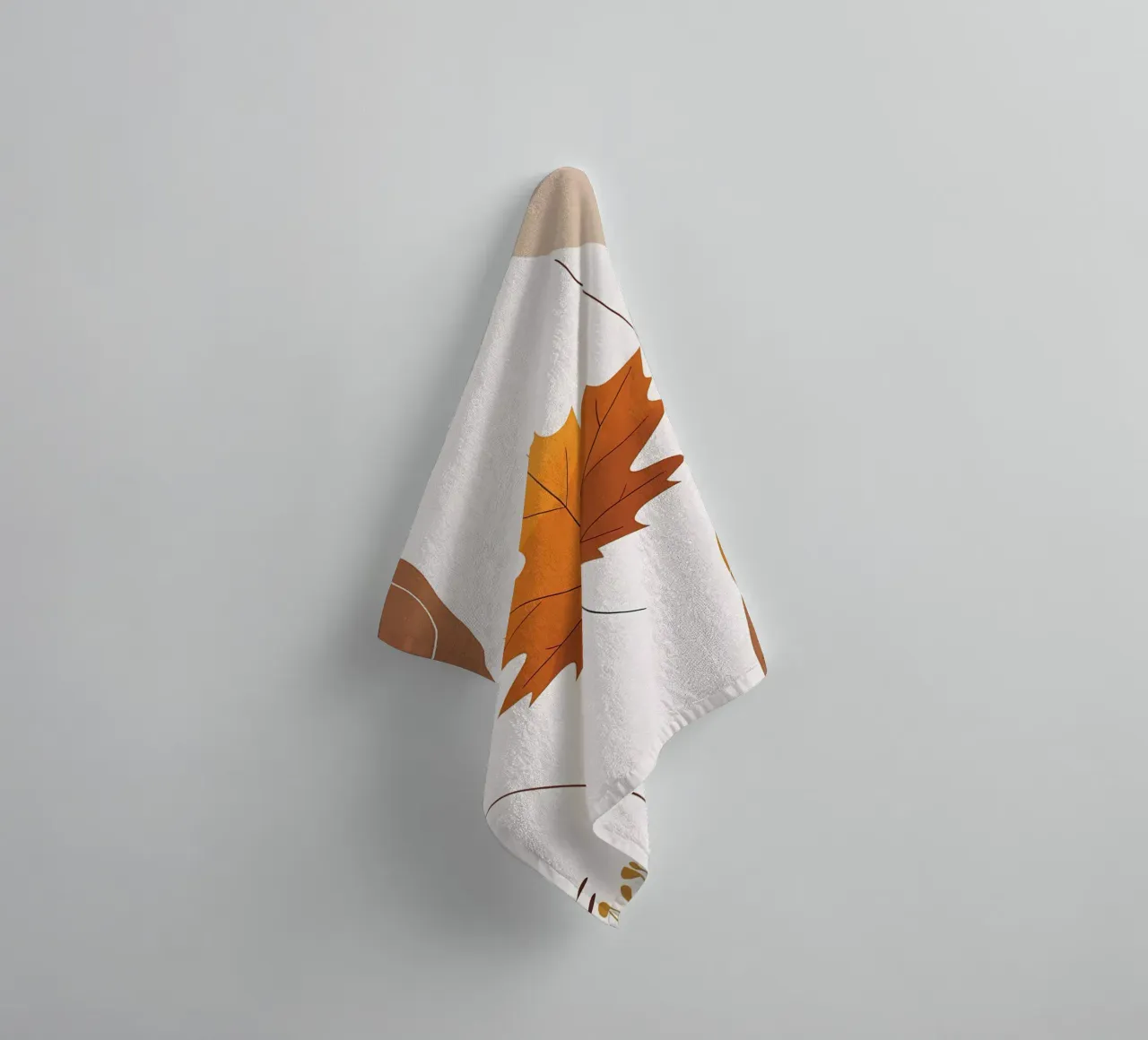 Minimalist one line drawing of a single maple leaf towel by Bloom And Brush