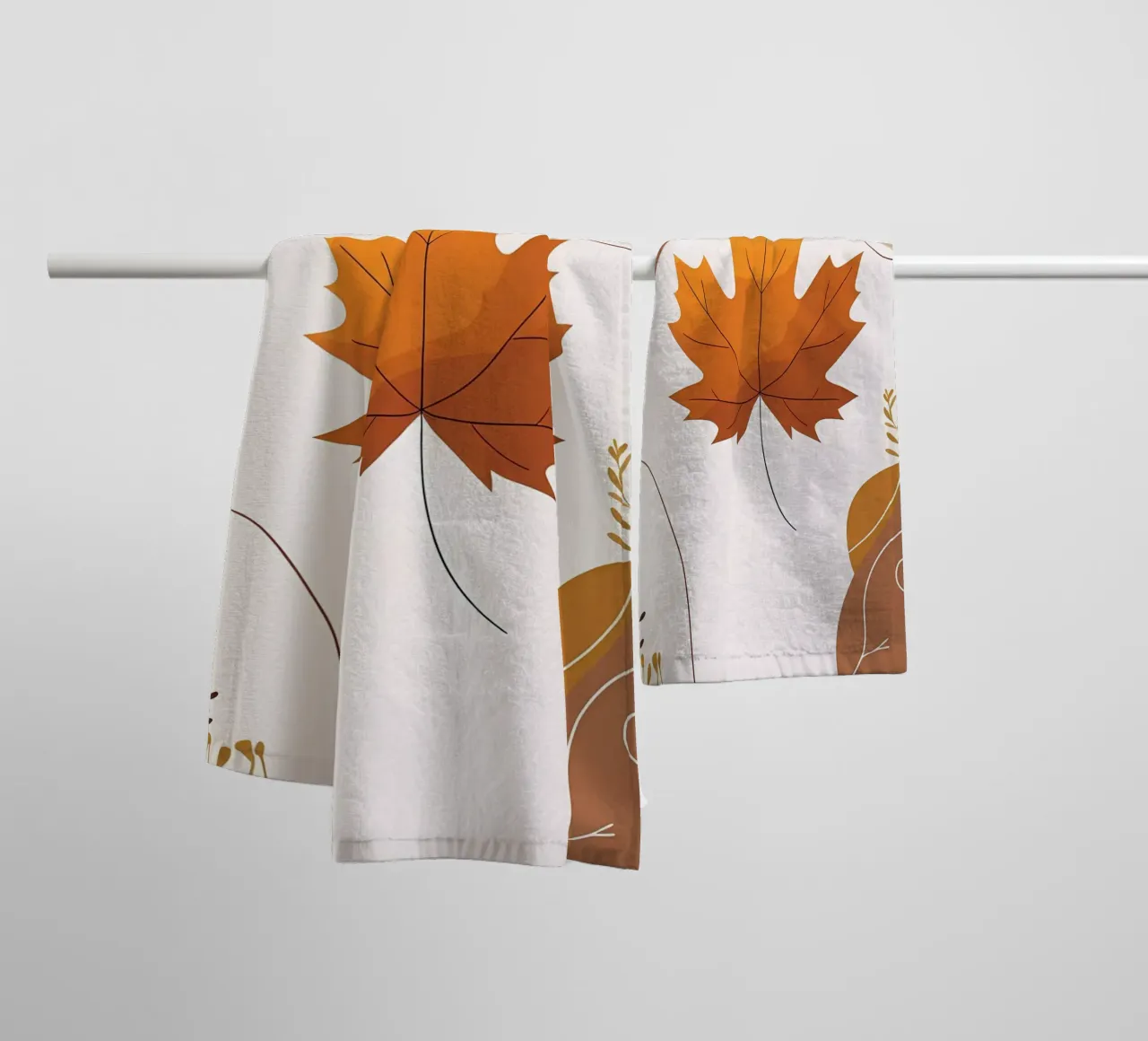 Minimalist one line drawing of a single maple leaf towel by Bloom And Brush