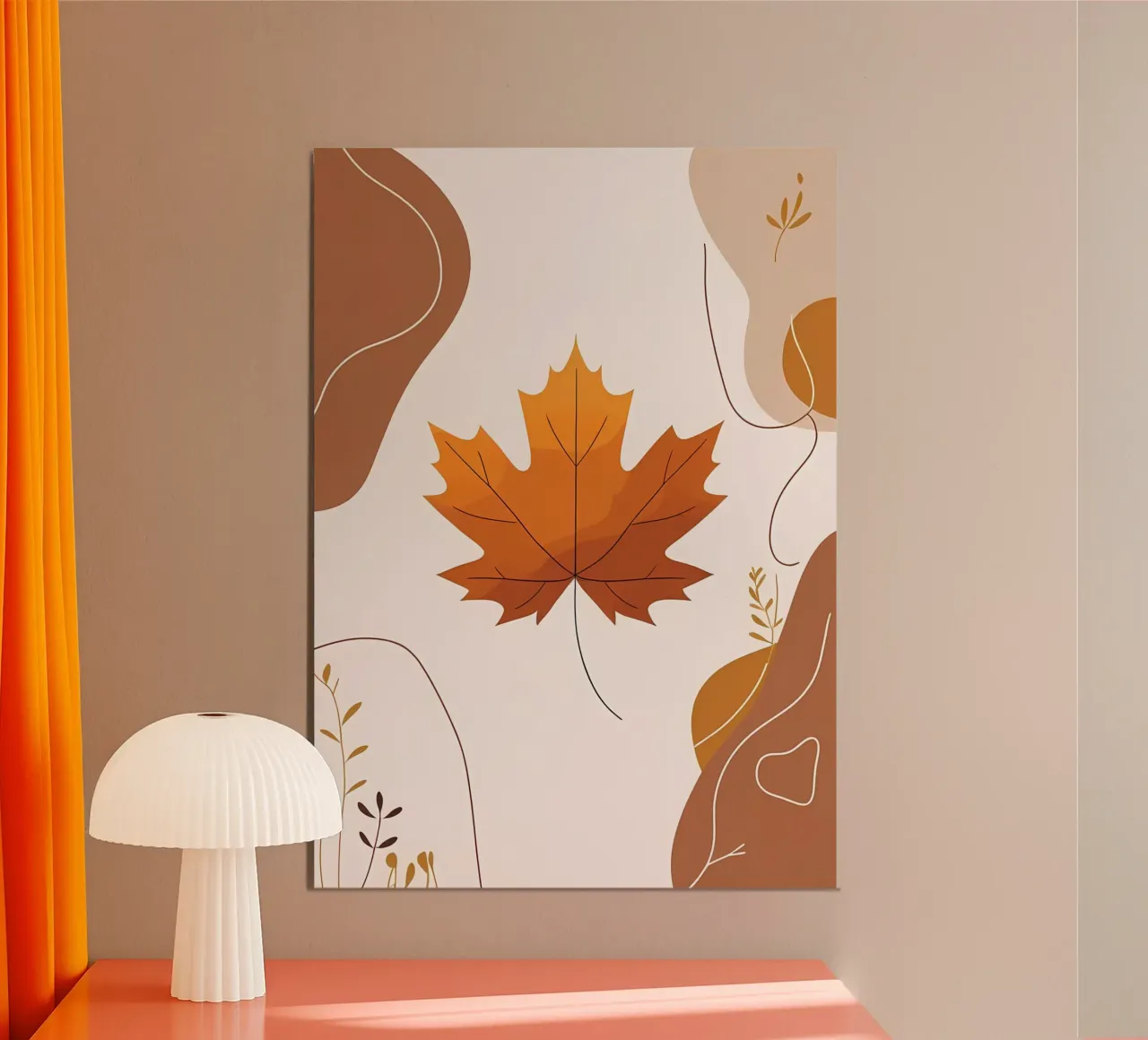 Minimalist one line drawing of a single maple leaf alu-dibond by Bloom And Brush