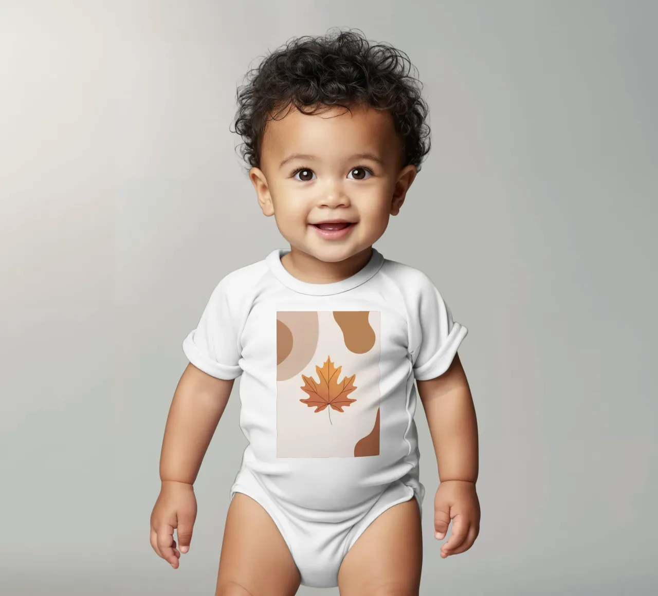 Minimalist one line drawing of a single maple leaf short-sleeve baby romper by Bloom And Brush