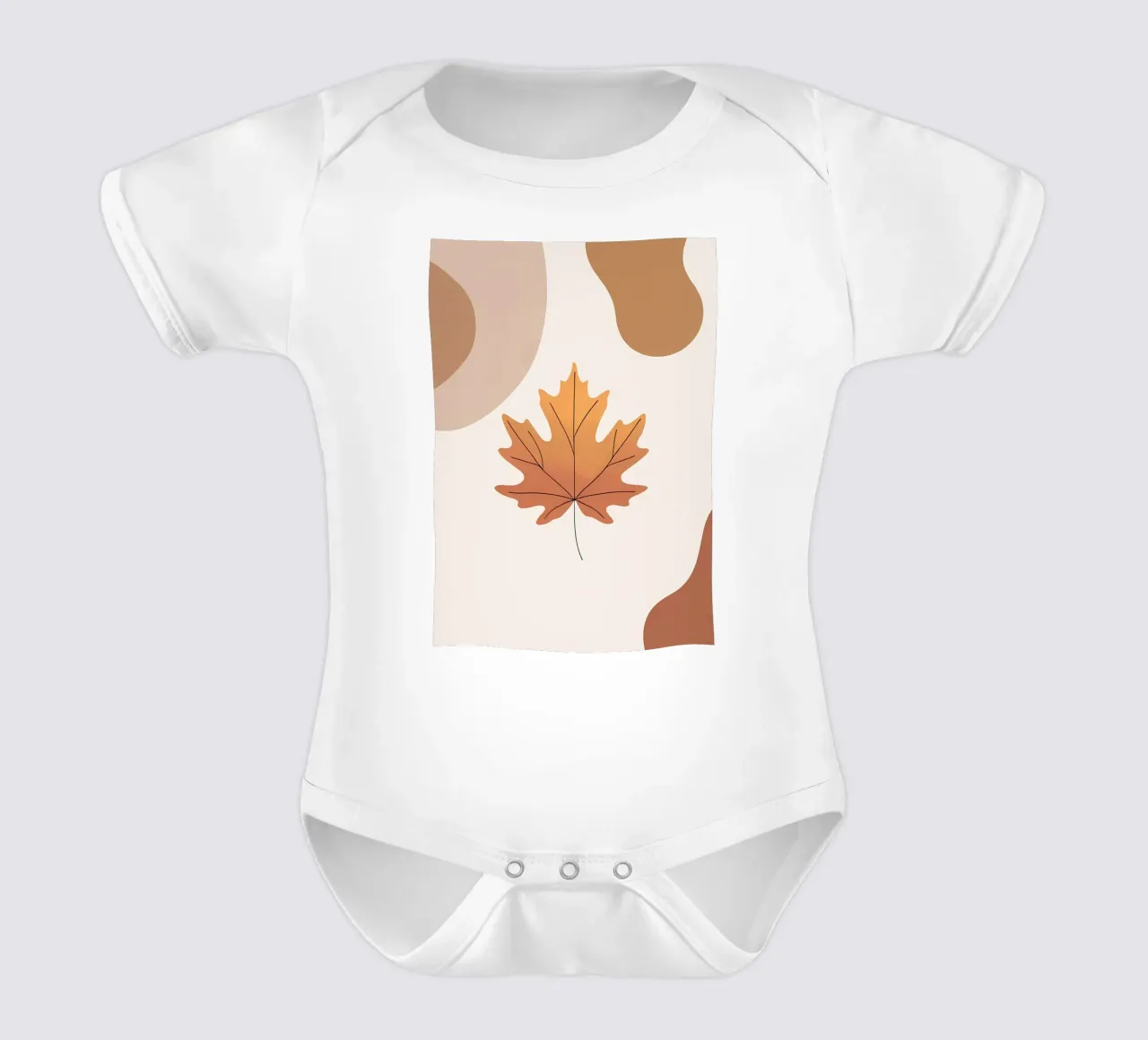 Minimalist one line drawing of a single maple leaf short-sleeve baby romper by Bloom And Brush