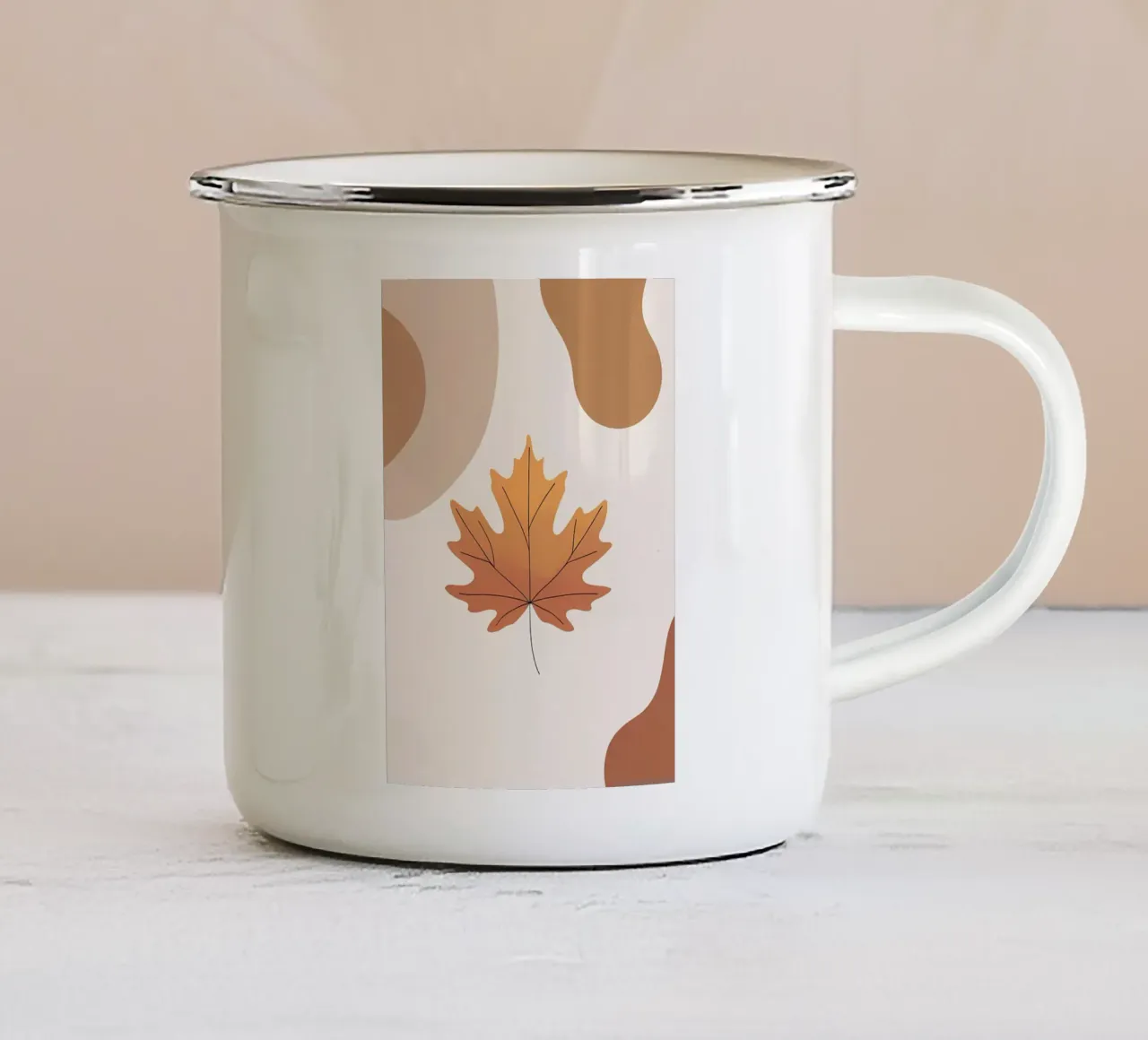 Minimalist one line drawing of a single maple leaf enamel mug by Bloom And Brush