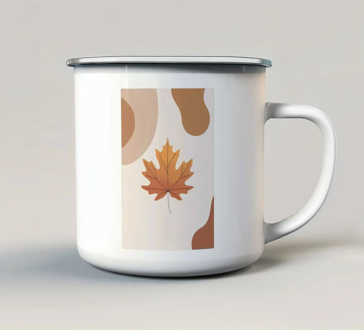 Minimalist one line drawing of a single maple leaf enamel mug by Bloom And Brush