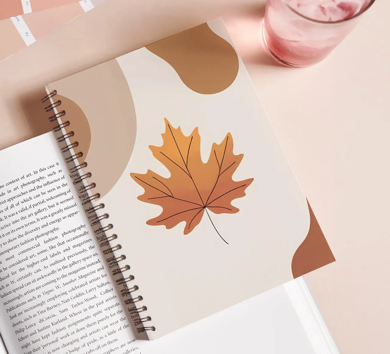 Minimalist one line drawing of a single maple leaf spiral notebook by Bloom And Brush