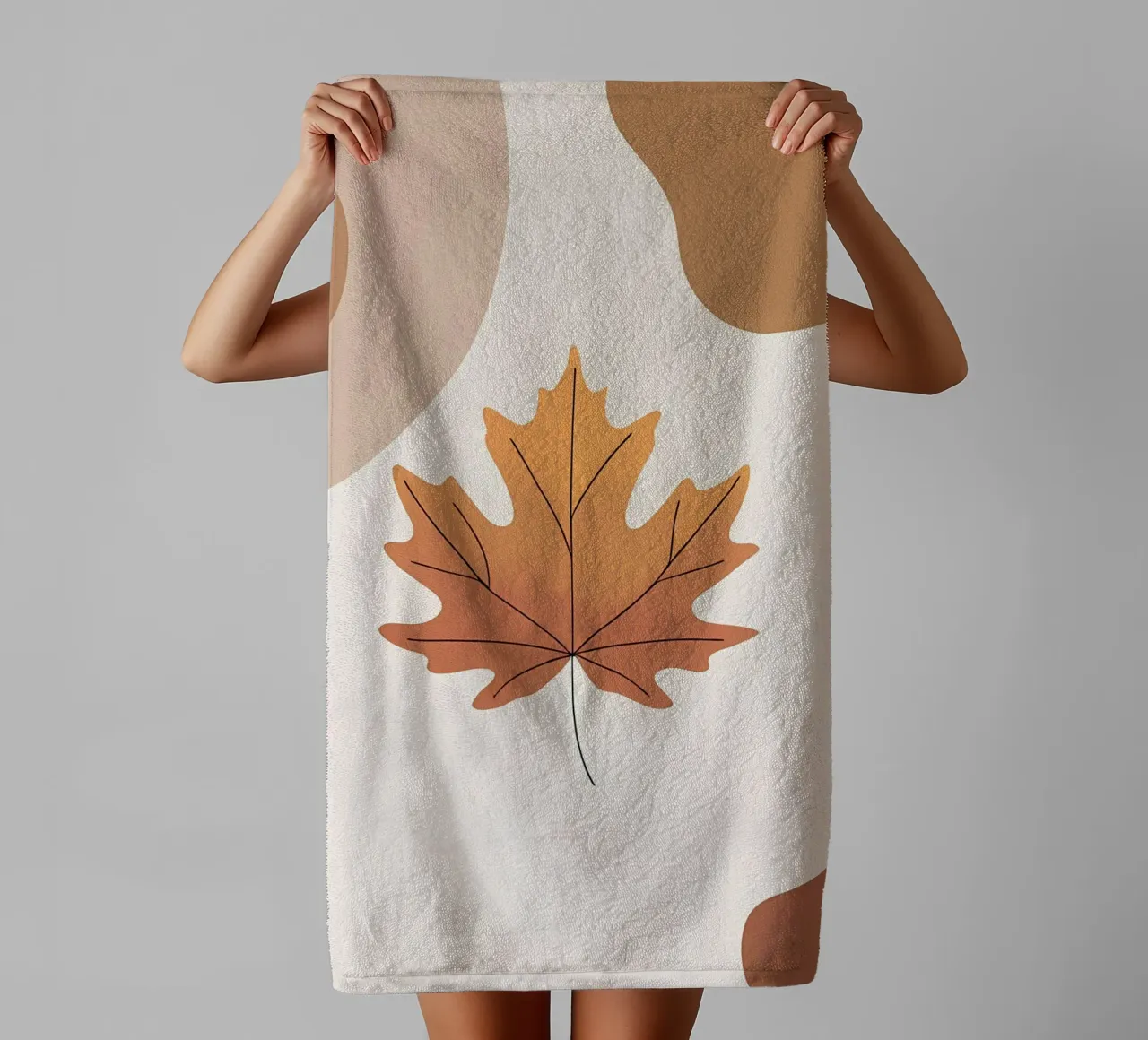 Minimalist one line drawing of a single maple leaf towel by Bloom And Brush