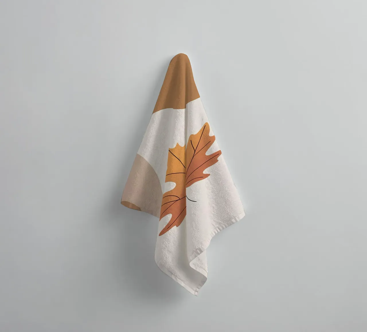 Minimalist one line drawing of a single maple leaf towel by Bloom And Brush