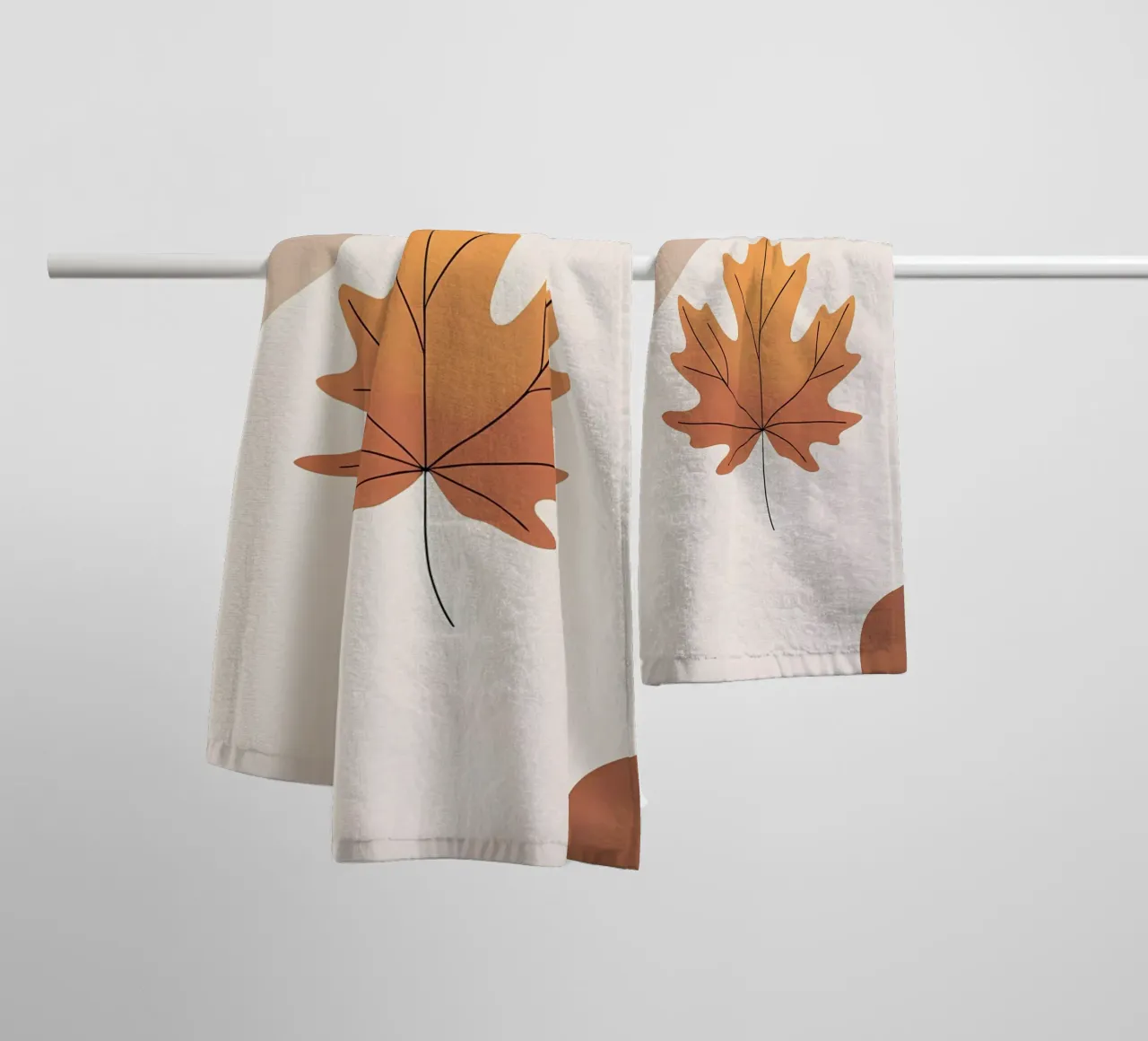 Minimalist one line drawing of a single maple leaf towel by Bloom And Brush
