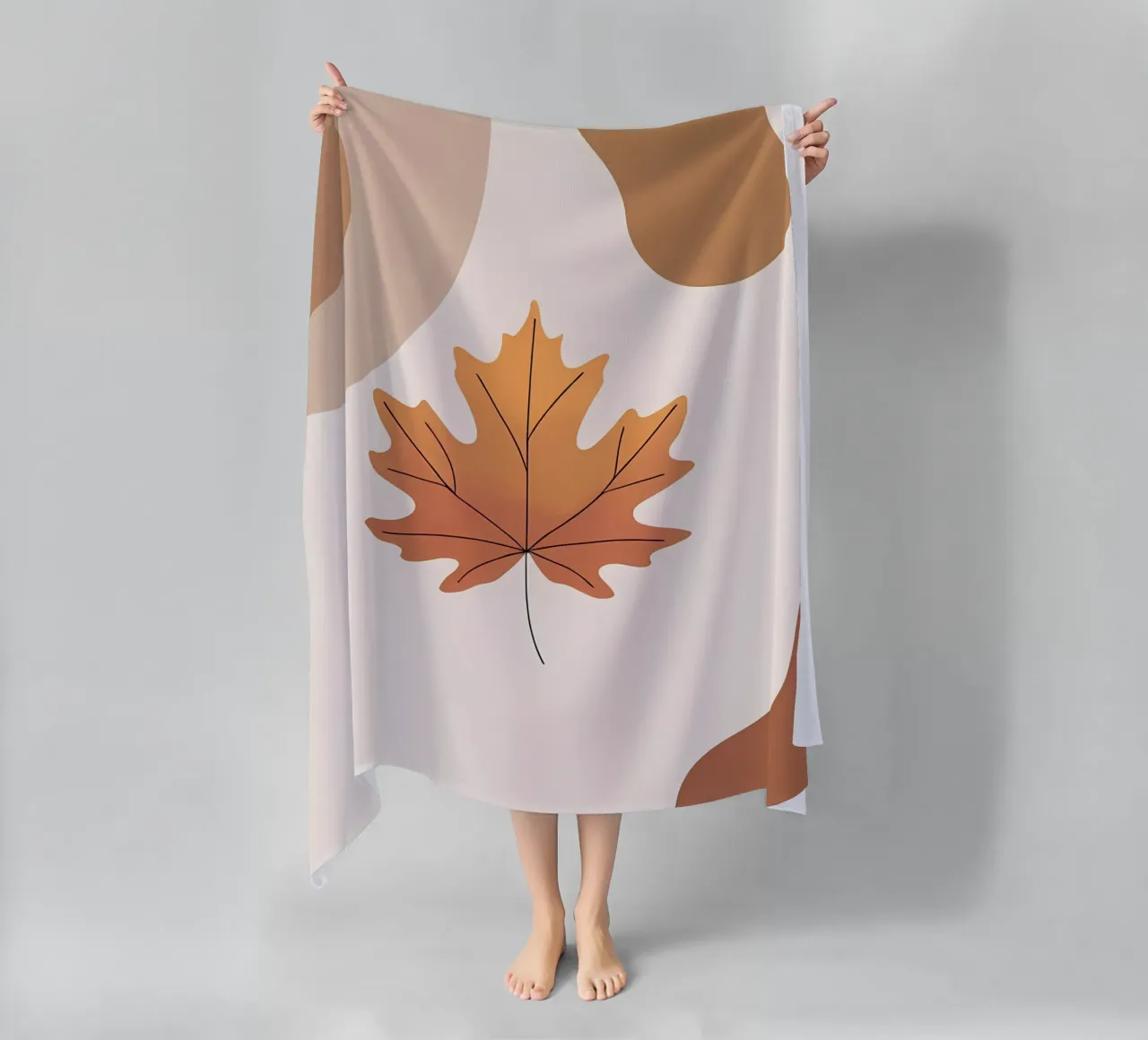 Minimalist one line drawing of a single maple leaf beach towel by Bloom And Brush