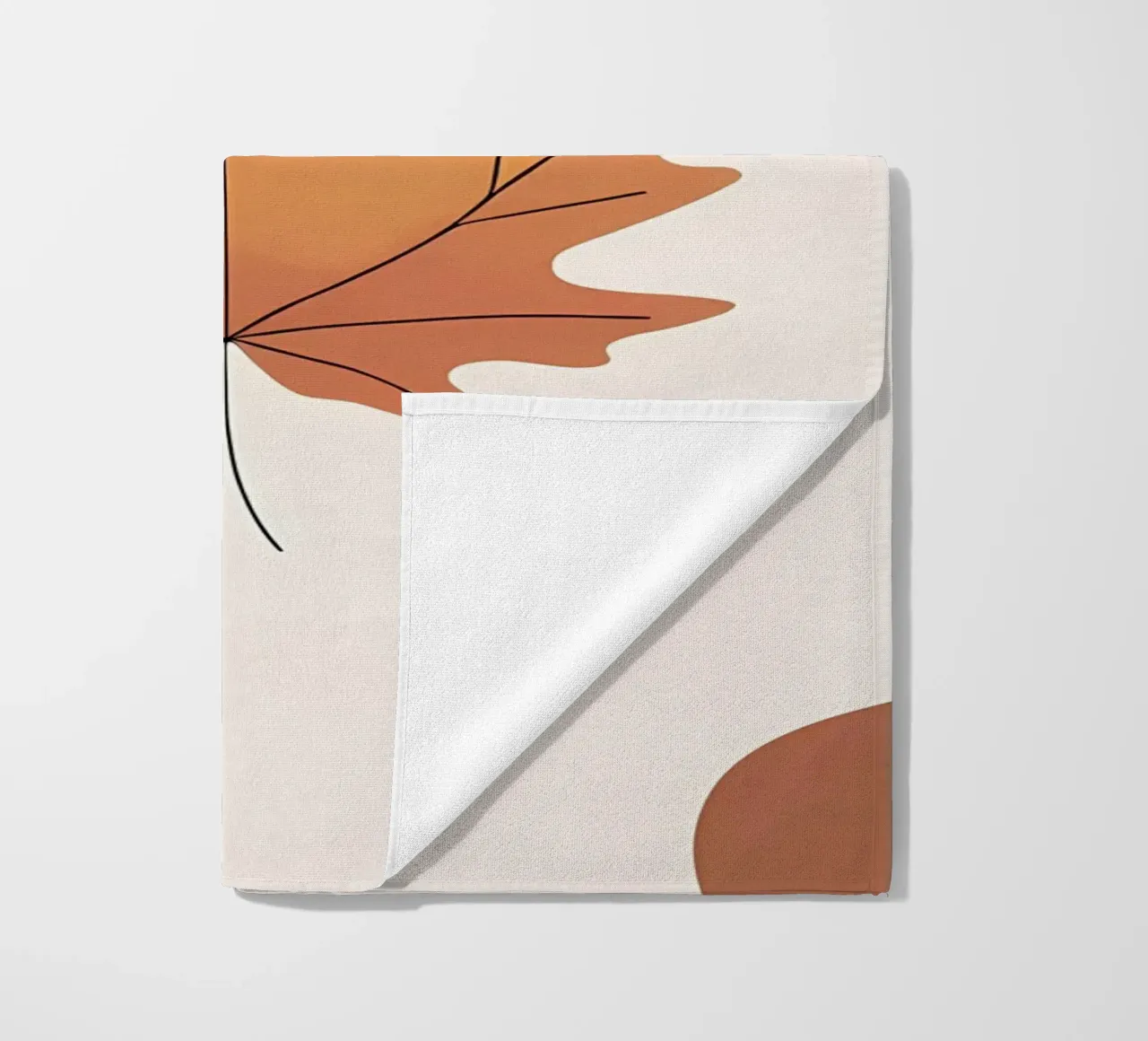 Minimalist one line drawing of a single maple leaf beach towel by Bloom And Brush