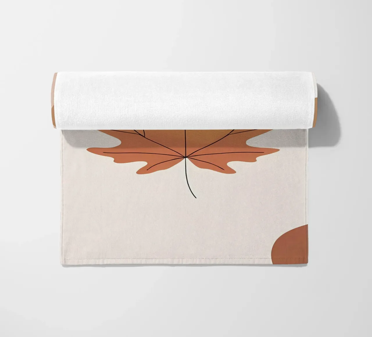 Minimalist one line drawing of a single maple leaf beach towel by Bloom And Brush