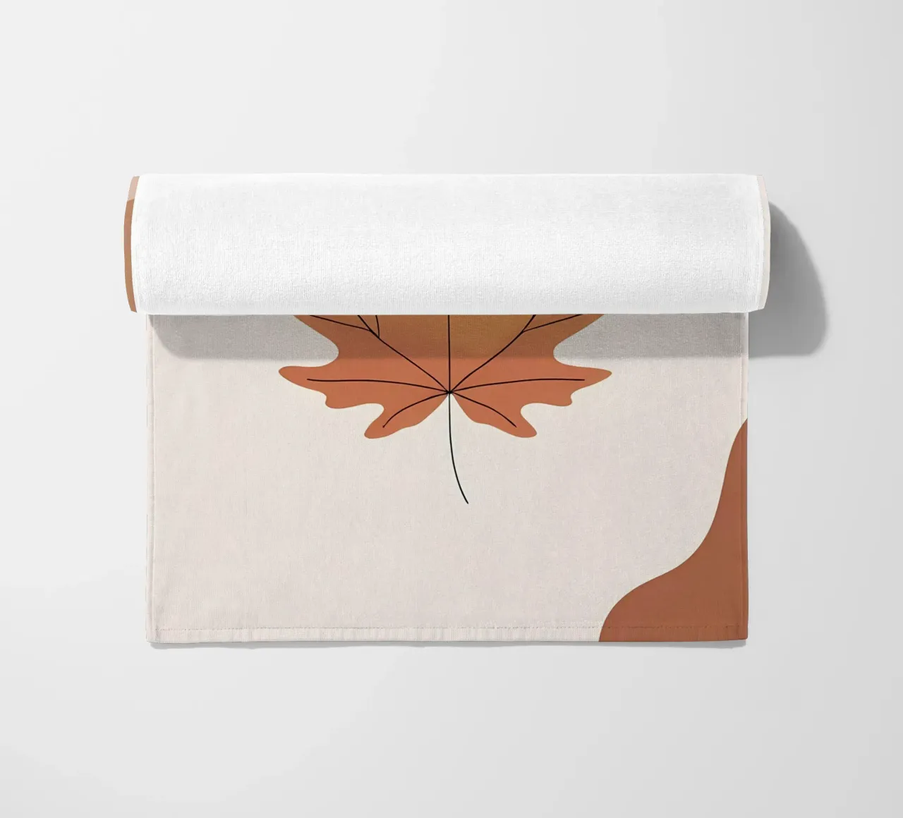 Minimalist one line drawing of a single maple leaf beach towel by Bloom And Brush