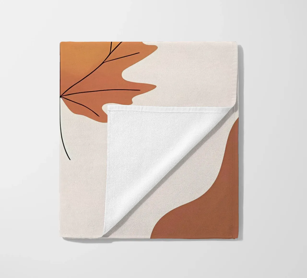 Minimalist one line drawing of a single maple leaf beach towel by Bloom And Brush