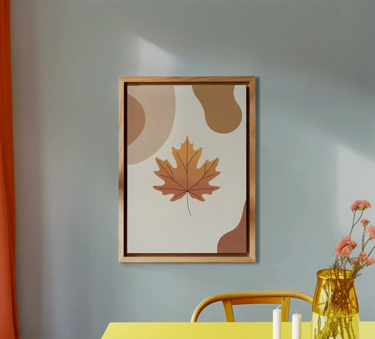 Minimalist one line drawing of a single maple leaf alu-dibond by Bloom And Brush
