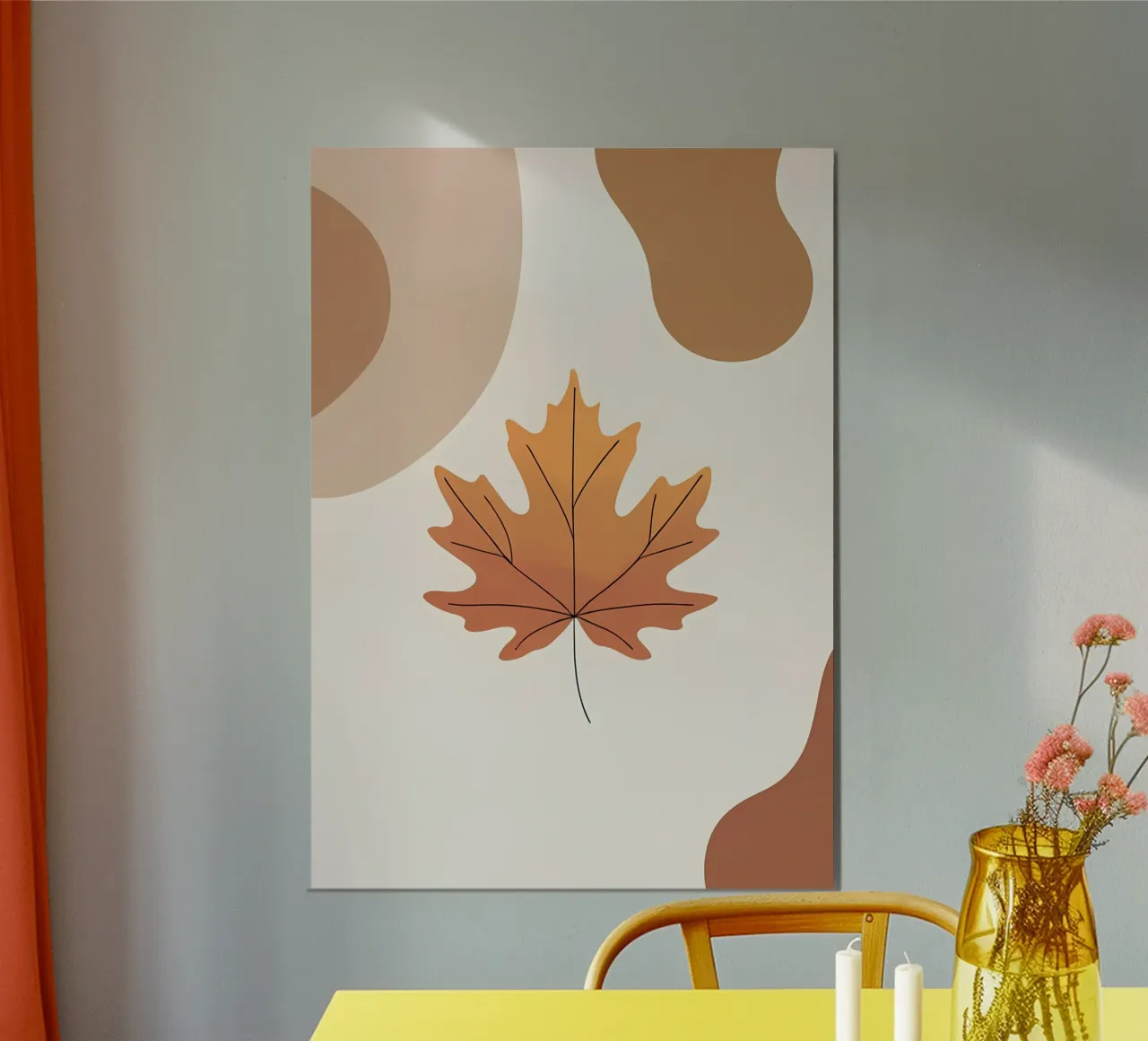 Minimalist one line drawing of a single maple leaf alu-dibond by Bloom And Brush