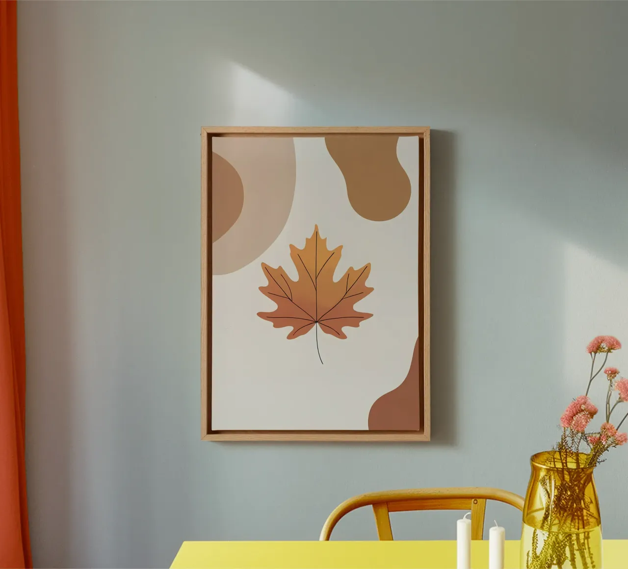Minimalist one line drawing of a single maple leaf canvas by Bloom And Brush