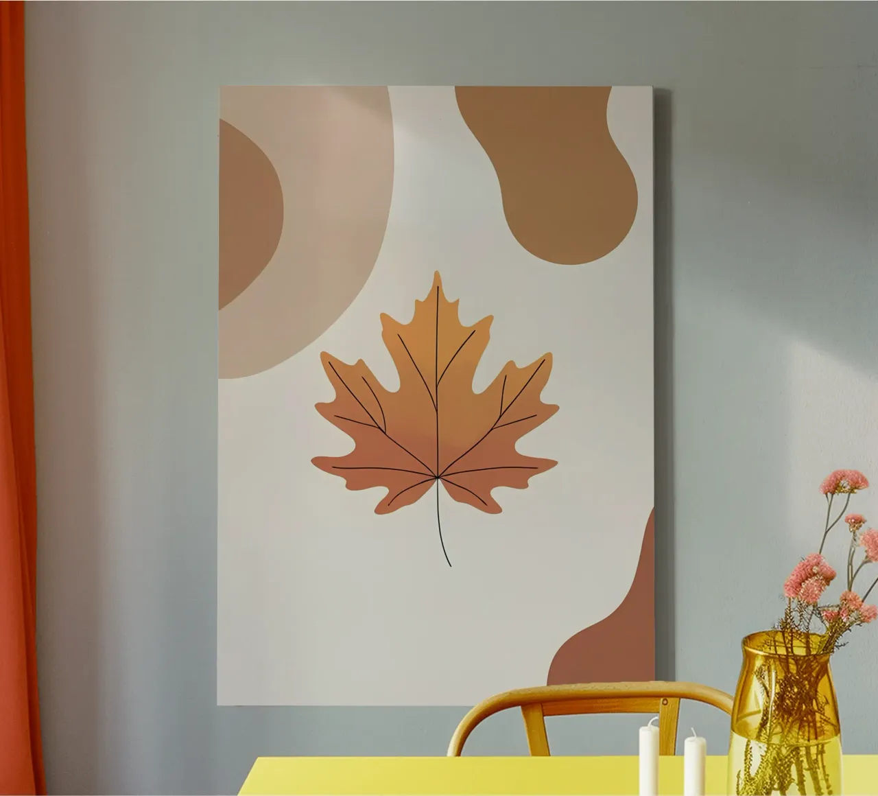 Minimalist one line drawing of a single maple leaf canvas by Bloom And Brush