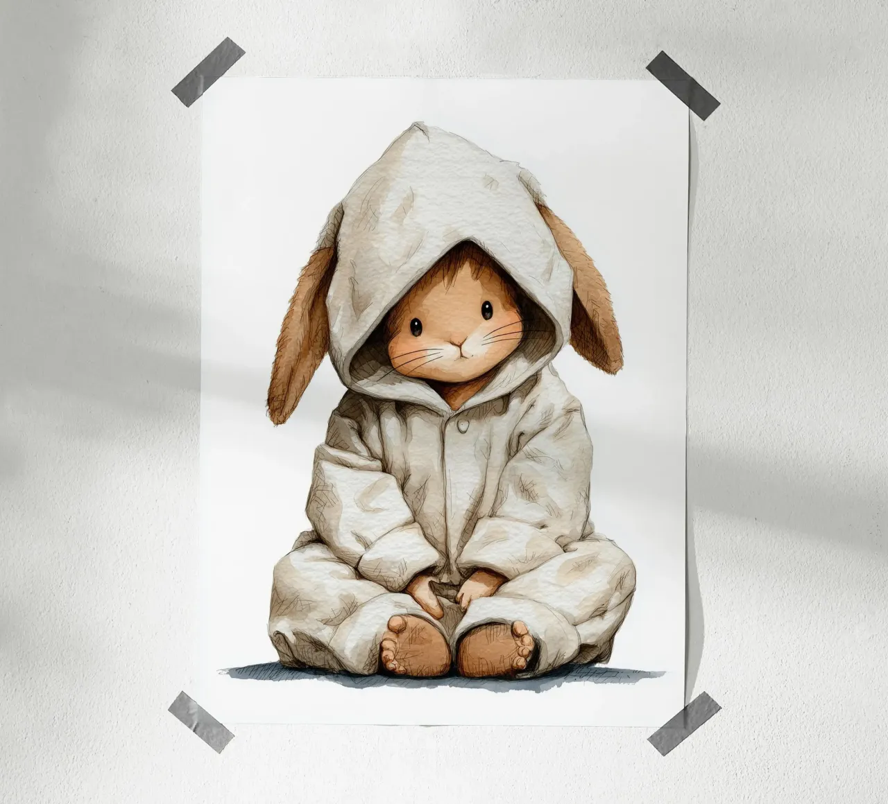 Poster di un simpatico coniglio in pigiama per la cameretta dei bambini carta hahnemühle da Kid’s Dream