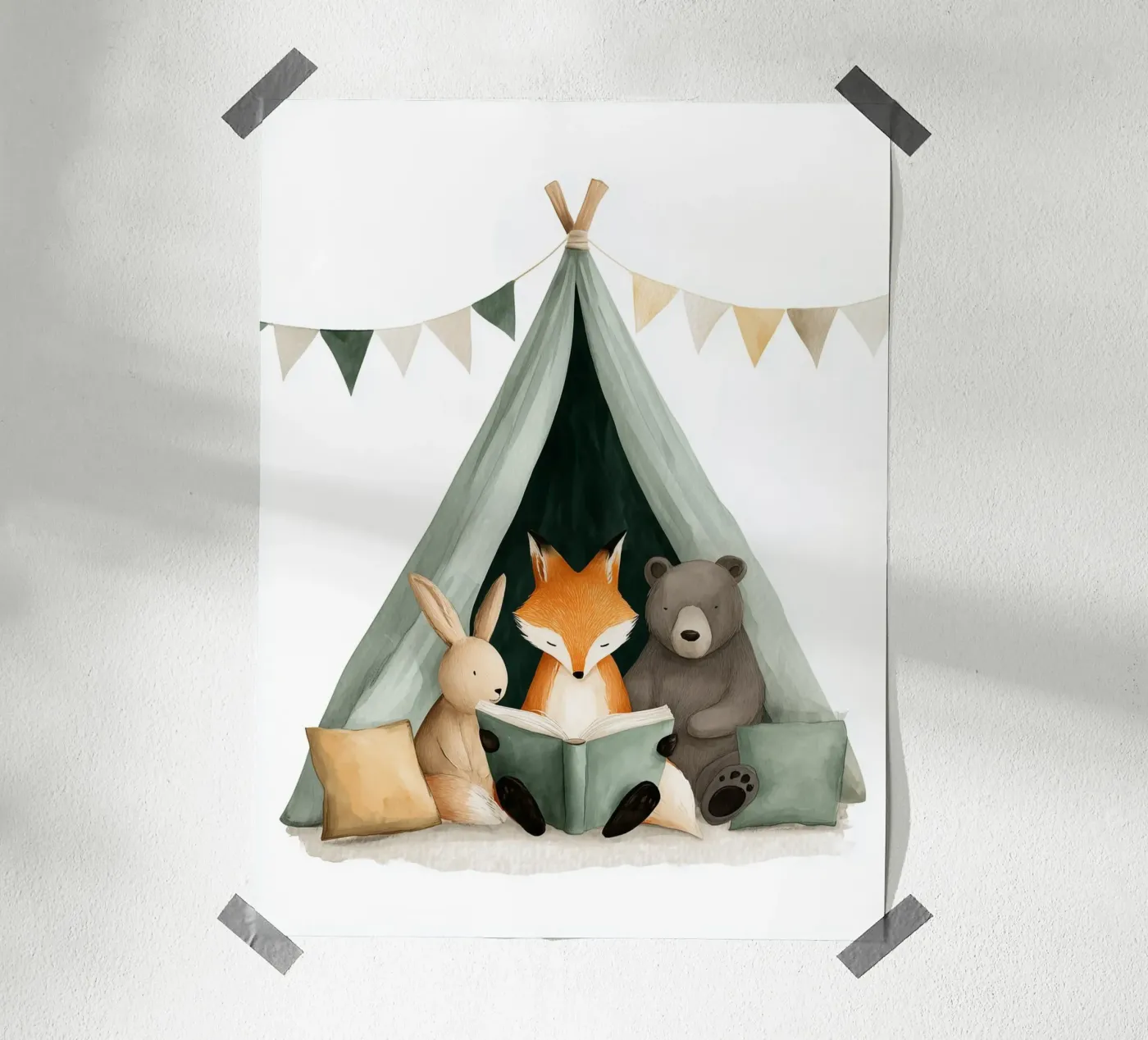 Animals reading in a teepee poster by Kid’s Dream