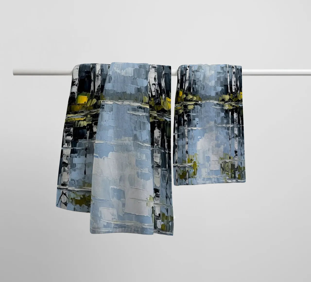 Sereen berkenbos: Een structuurschilderij in impasto badhanddoek van Artistic-shop