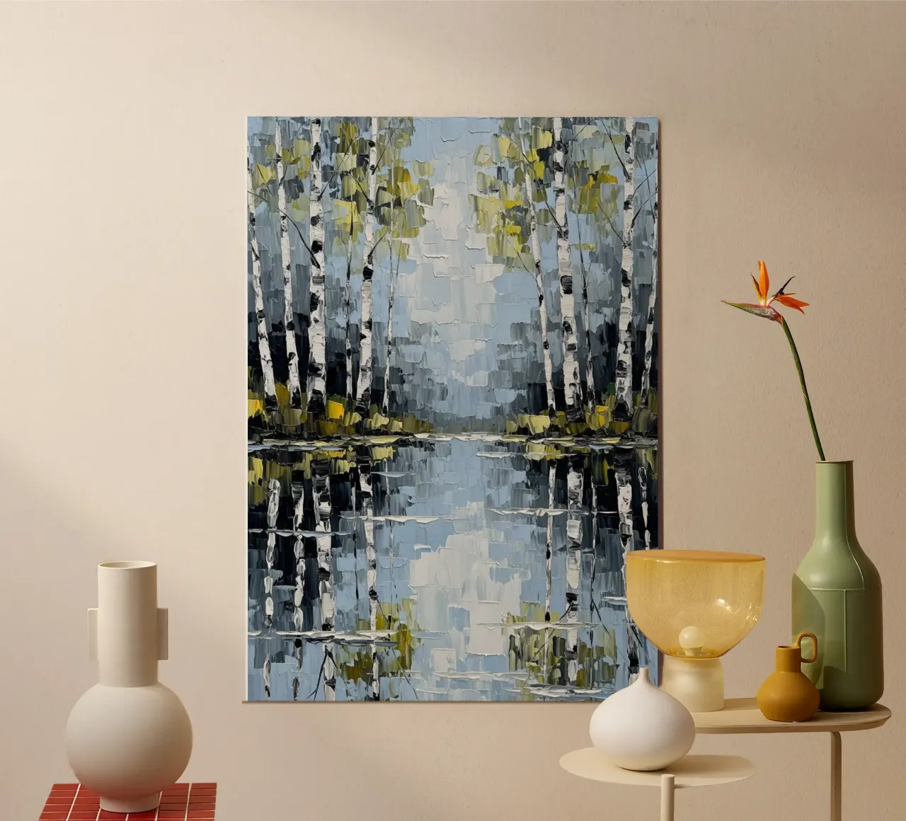 Gelassener Birkenwald: Ein texturiertes Impasto-Gemälde Hahnemühle von Artistic-shop